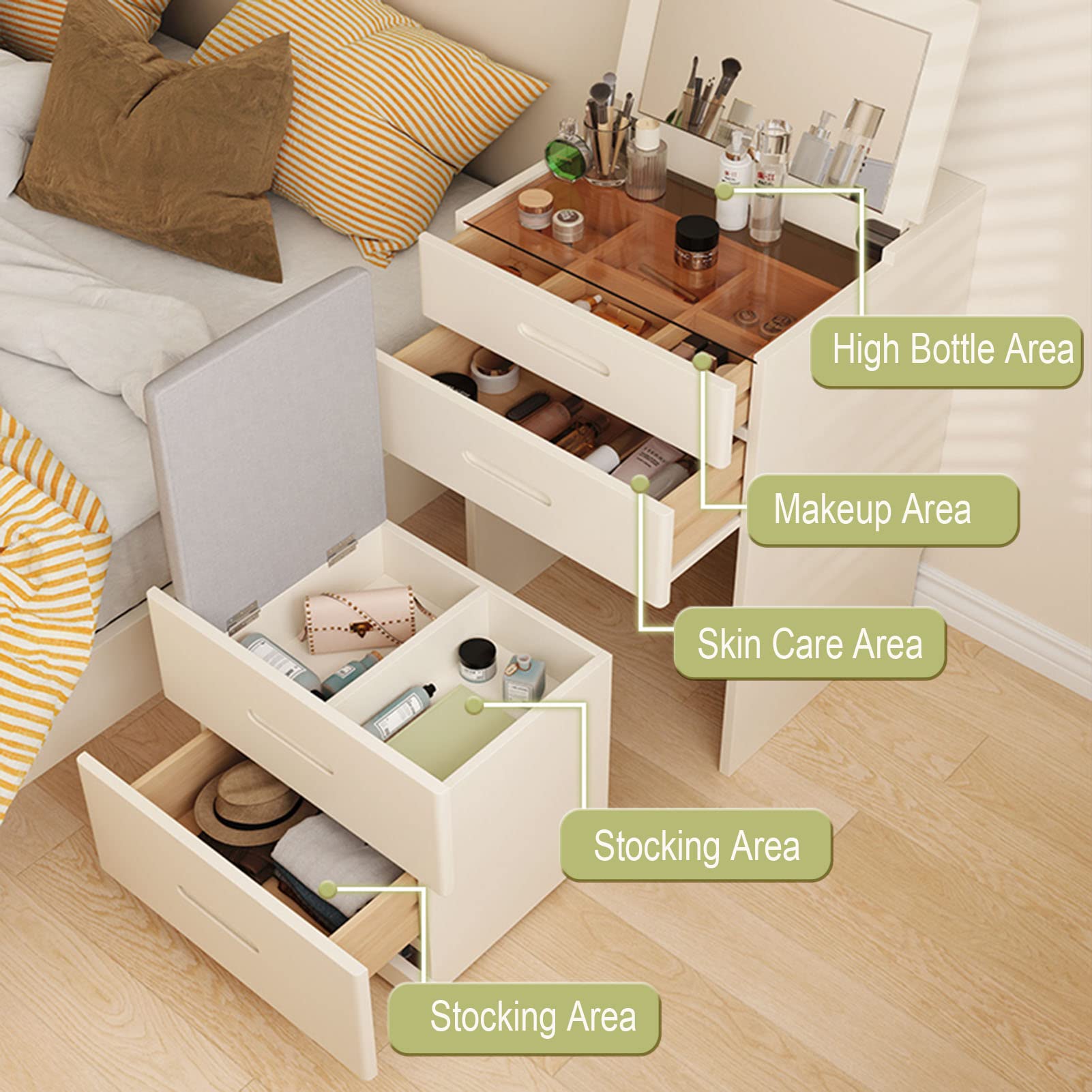 SPXMQSS Small Makeup Vanity with Light & Stool - Modern Home Decor for Girls & Women