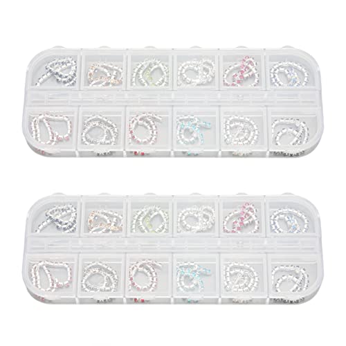 2 Boxes Nail Rhinestones Jewelry - 12 Colors Multifunctional Nail Art Rhinestones Chains & Metal Decorations for Nail Salon, DIY Manicure, Home Spa, Professional Nail Schools | Perfect for Nail Art Design, Party Glam Looks & Gift Giving