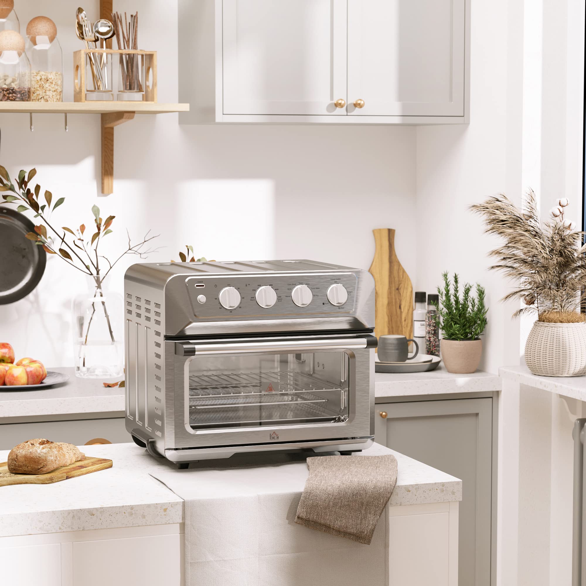 HOMCOM 21QT 7-in-1 Air Fryer Toaster Oven with Convection - 1800W Stainless Steel Countertop Oven for Baking, Broiling, Toasting & Air Frying | Includes Accessories | Perfect for Small Kitchens, Dorms & Healthy Cooking