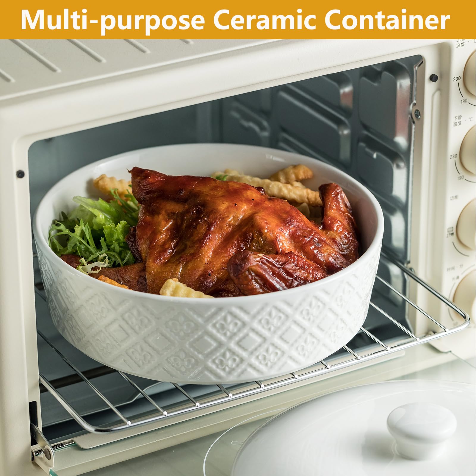 Microwave Safe Tortilla Warmer with Lid - 8.8 Inch Ceramic Taco Holder for Taco Tuesday & Taco Bar - Oven Safe Bread & Pancake Warmer - Perfect for Mexican Food Nights, Breakfast Buffets & Party Serving
