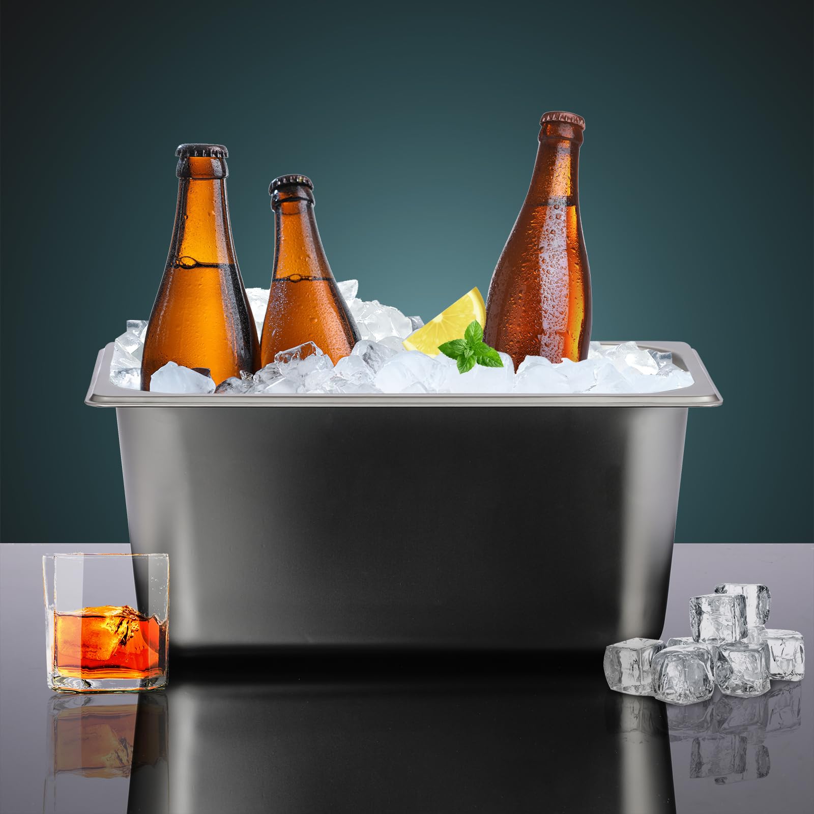 JUXYES 2-Pack Stainless Steel Beverage Tub - Large Beer & Champagne Ice Bucket Drink Cooler, Metal Wine Chiller with Rectangular Design - Perfect for Parties, Weddings, BBQs and Outdoor Events