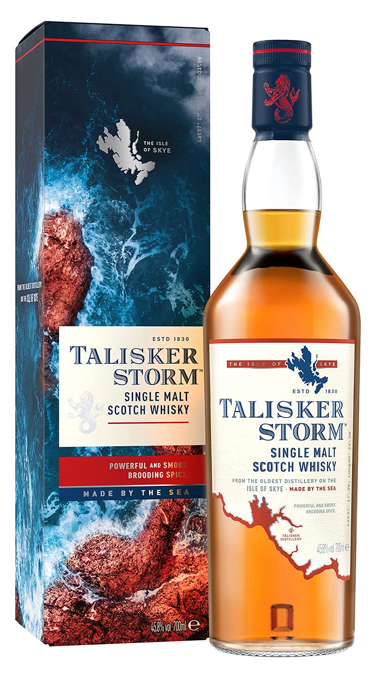 Talisker Port Ruighe & Storm Single Malt Scotch Whisky 70cl - Premium Aged Whiskey Gift Set for Men, Whisky Lovers - Perfect for Special Occasions, Gifting & Relaxing by the Fireplace