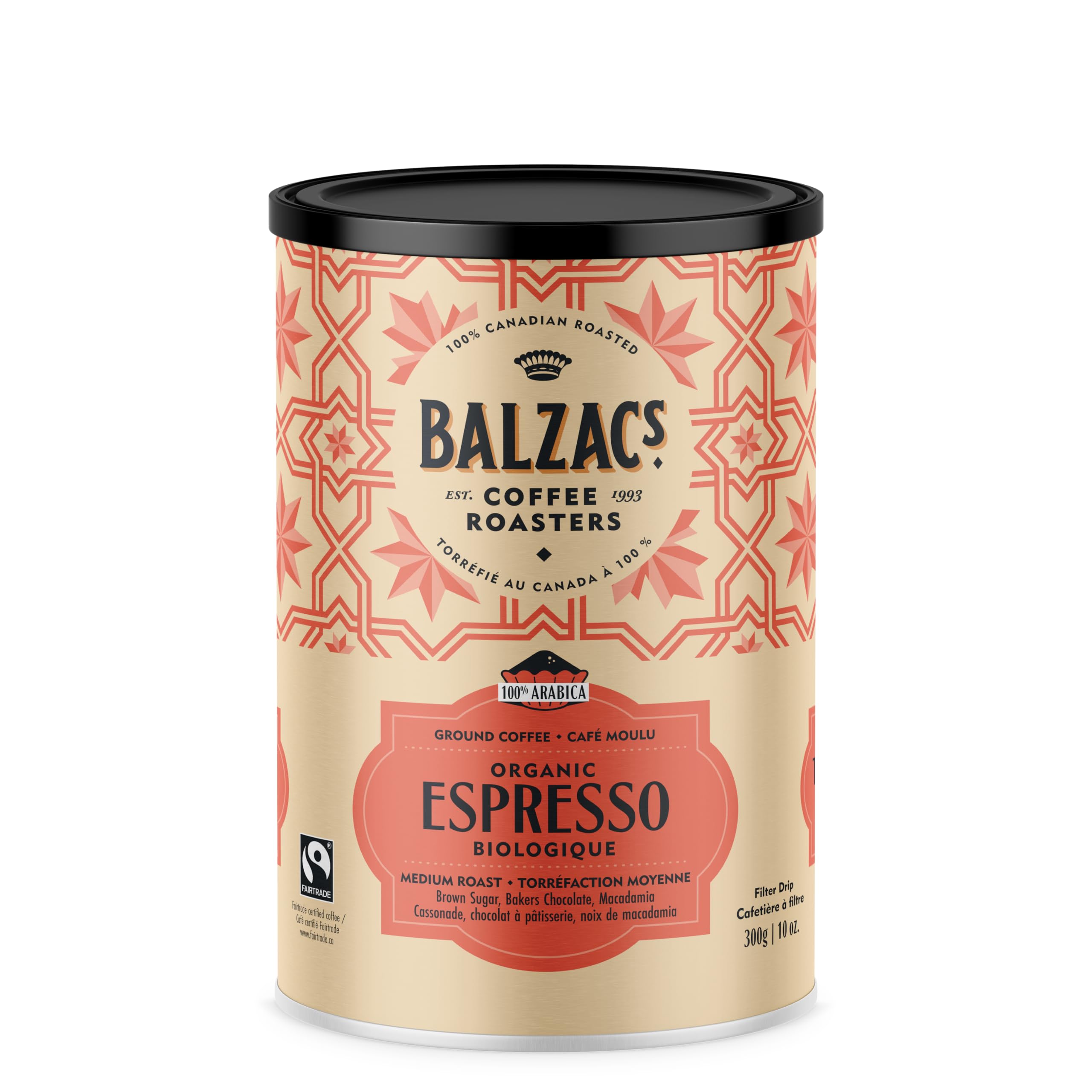 Fairtrade Organic Espresso Blend Coffee - 100% Arabica Whole Bean & Ground Fine for Filter Drip | Medium Roast Velvety Smooth Flavor | 10oz (300g) | Perfect for Home Brewing & Office Coffee Stations