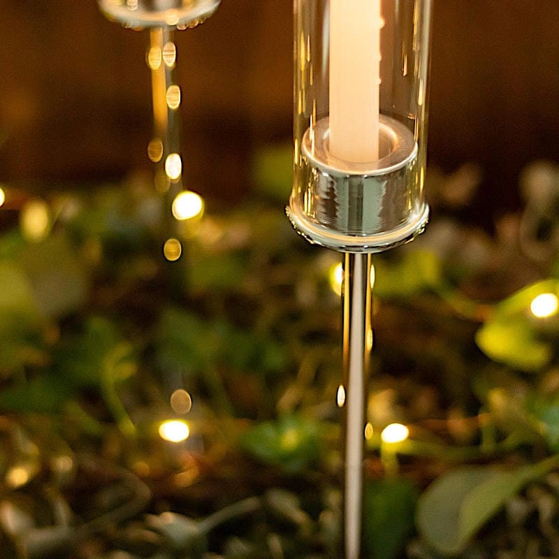 2 Pack Metal Hurricane Taper Candle Holders with Clear Cylinder Glass Shades - Elegant Table Centerpiece for Wedding, Dinner Party & Home Decor