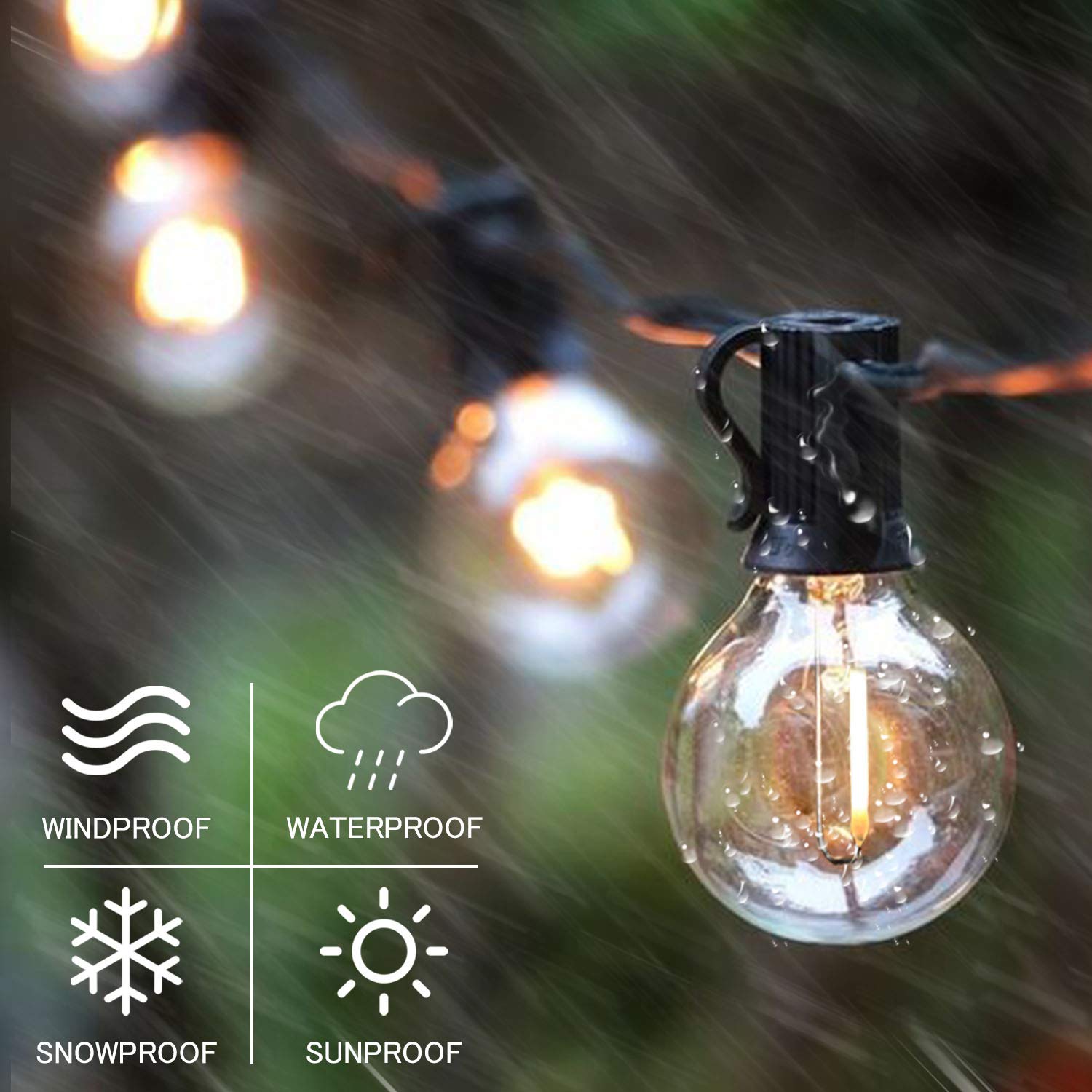 SUNTHIN 48FT Outdoor String Lights with 25 G40 Shatterproof LED Bulbs (1 Spare Included) - Waterproof Hanging Lights for Backyard, Patio, Porch, Deck, Garden & Party Decorations - Perfect for Outdoor Gatherings, Weddings, and Evening Ambiance