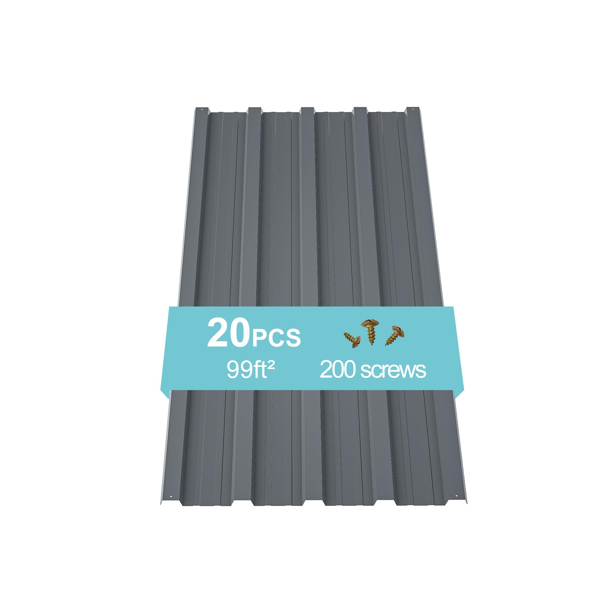 20-Pack Gray Galvanized Steel Corrugated Metal Roof Panels - 99 sq ft Heavy Duty Tin Roofing for Garages, Sheds, Stables & Mobile Homes - Durable Gazebo Top Cover & Outdoor Shelter Solution
