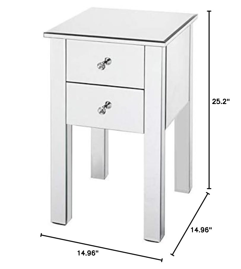 Modern Mirrored End Table with Drawer - Stylish Nightstand for Bedroom & Living Room - Versatile Storage Cabinet with Drawers - Perfect for Small Spaces, Guest Rooms & Apartment Decor