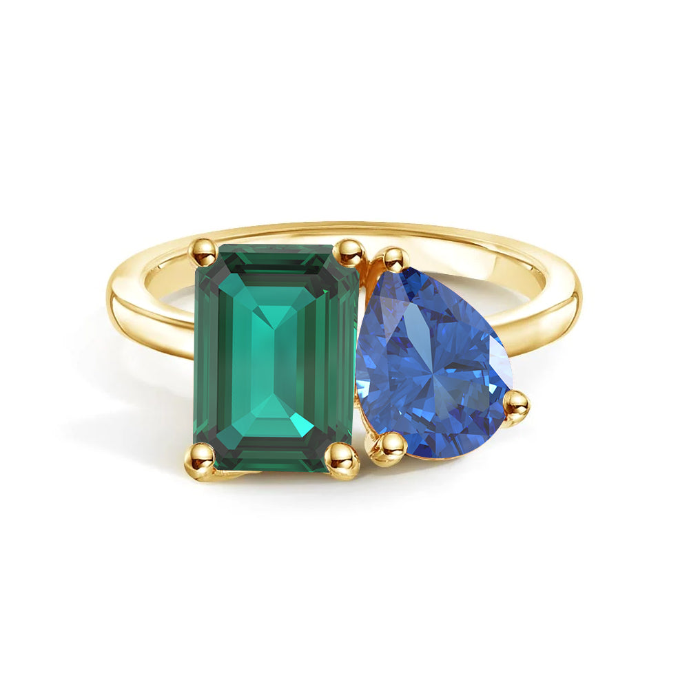 Toi et Moi Personalized Emerald Birthstone Ring - Custom Anniversary Jewelry for Couples, Women's Birthstone Engagement Ring - Perfect for Valentine's Day, Wedding Proposal & Romantic Gifts