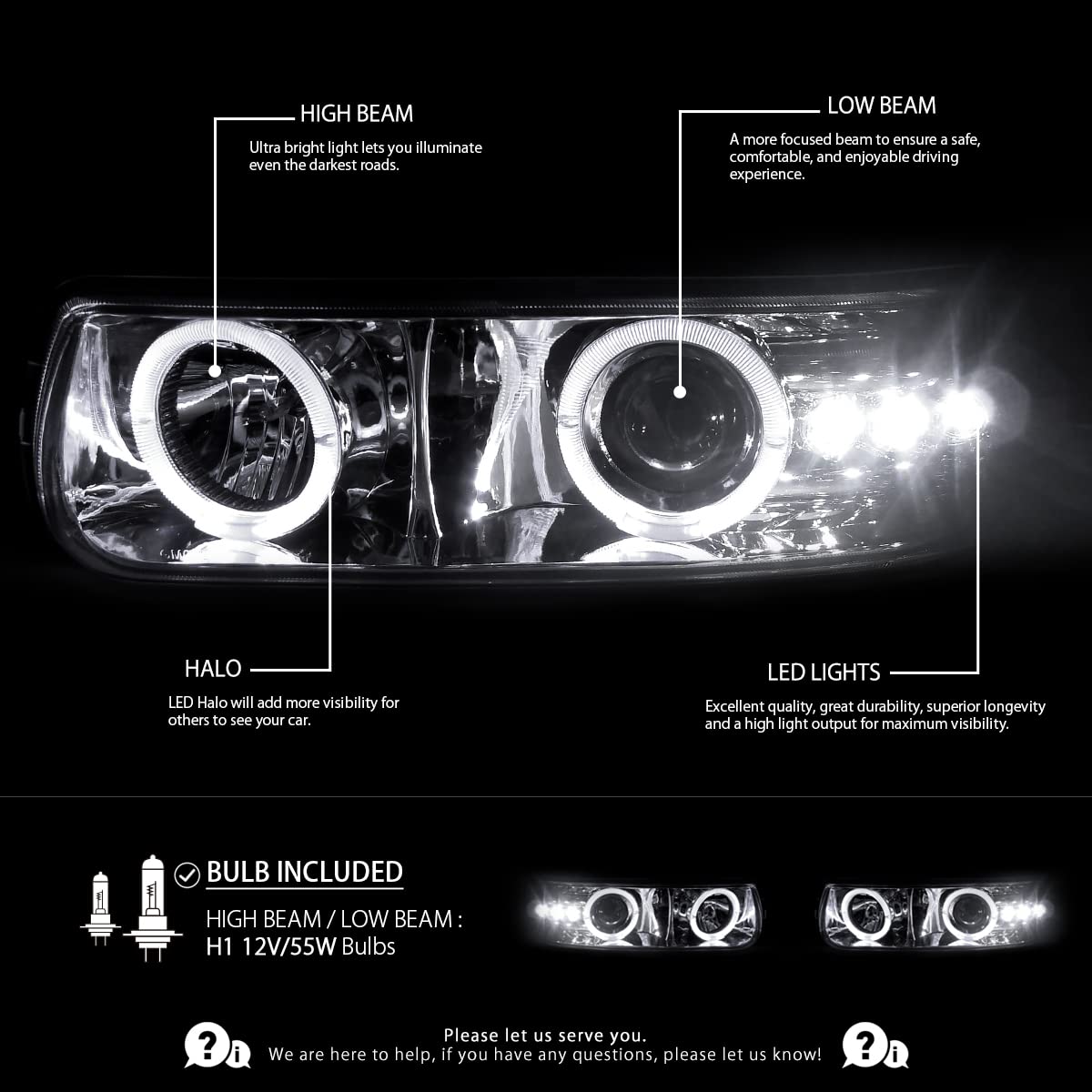 AUTOZENSATION LED Headlights Assembly for 1999-2002 Chevy Silverado & 2000-2006 Chevy Suburban/Tahoe - Dual Halo Projector Headlamps Pair (Left + Right) - Chrome Finish - Perfect for Night Driving & Off-Road Adventures