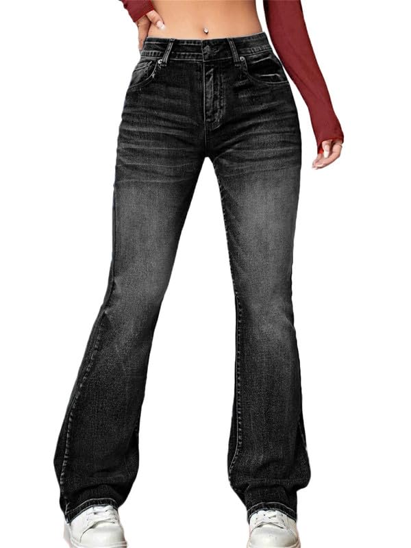 Andongnywell Women's High Rise Wide Leg Flare Jeans - Stretchy Slimming Bell Bottom Denim Pants for Casual Outfits & Retro Fashion