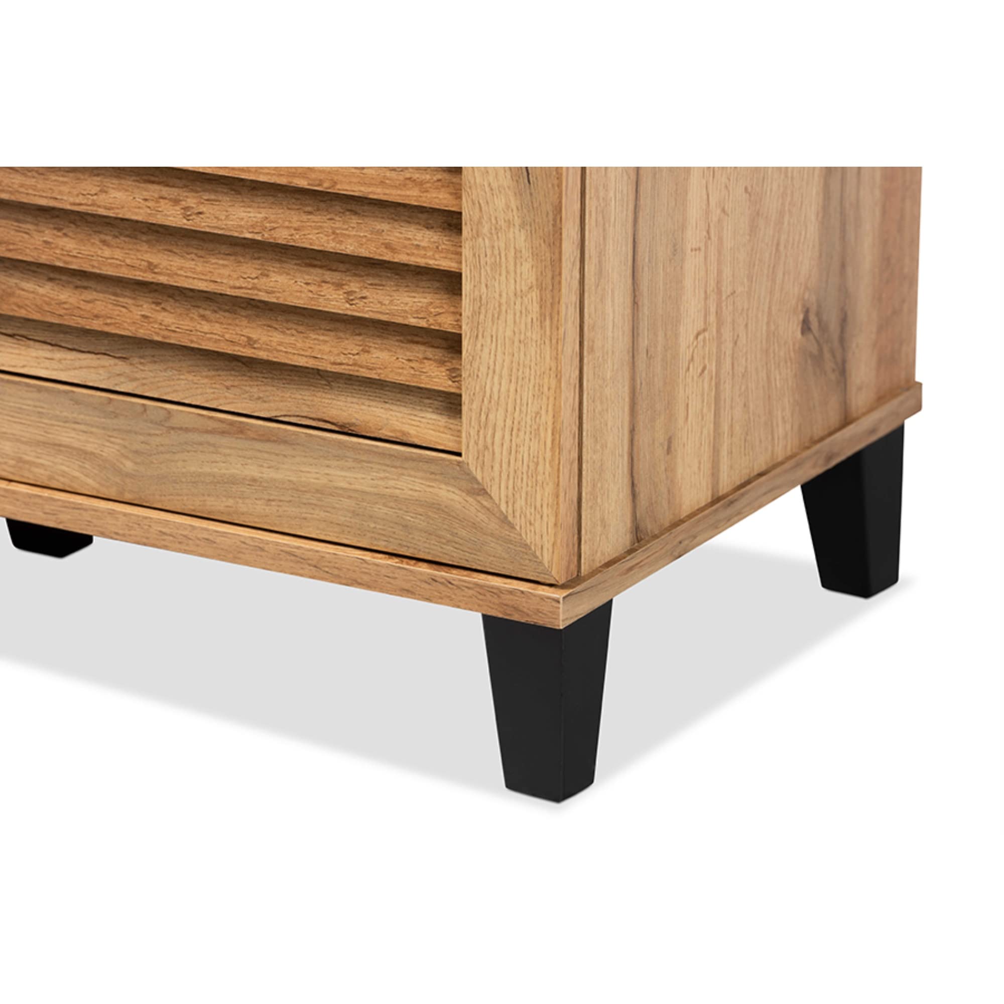 Baxton Studio Coolidge Modern Oak Brown Wood 3-Door Shoe Storage Cabinet - Organize Shoes in Entryway, Bedroom or Closet (36