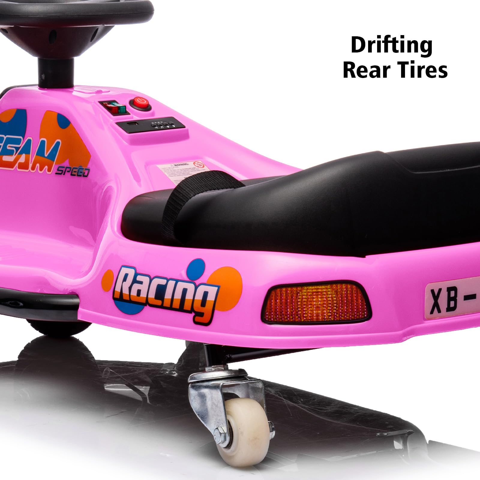 GARVEE 360° Rotating Electric Ride On Drift Car for Kids - 24V Drifting Go Kart with Variable Speed, LED Flashing Lights, Music & Flag | Birthday Gift, Outdoor Play, Backyard Racing Fun (Pink)