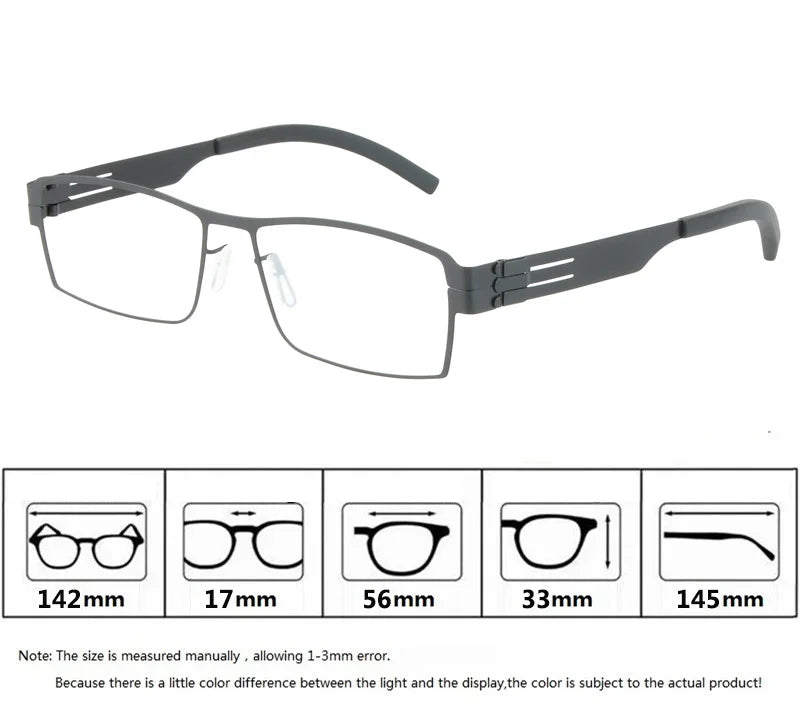 Aimee Unisex Full Rim Square Screwless Steel Eyeglasses Frame 1180 - Lightweight Durable Glasses for Men & Women - Perfect for Reading, Work, and Everyday Use