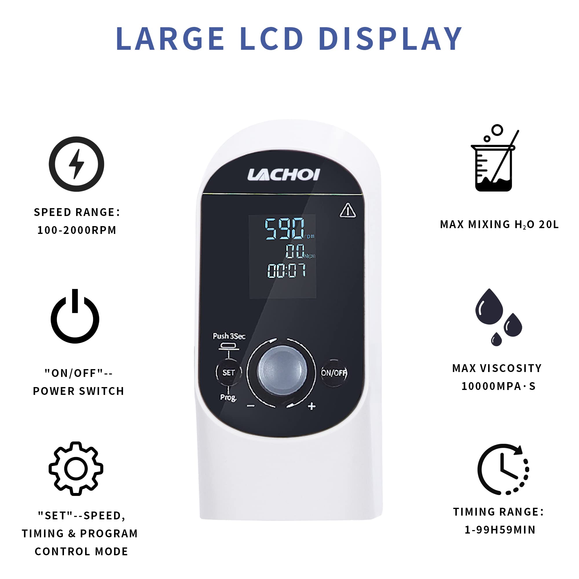 **Digital Overhead Stirrer Mixer 100-2000 RPM, 20L Max Capacity, 10000mPas Viscosity, LCD Display - Powerful Lab Mixer with Stirring Rod & Stand for Chemical, Food, and Cosmetic Blending**    *(Perfect for Laboratory Experiments, Food Preparation, and Industrial Mixing Applications)*