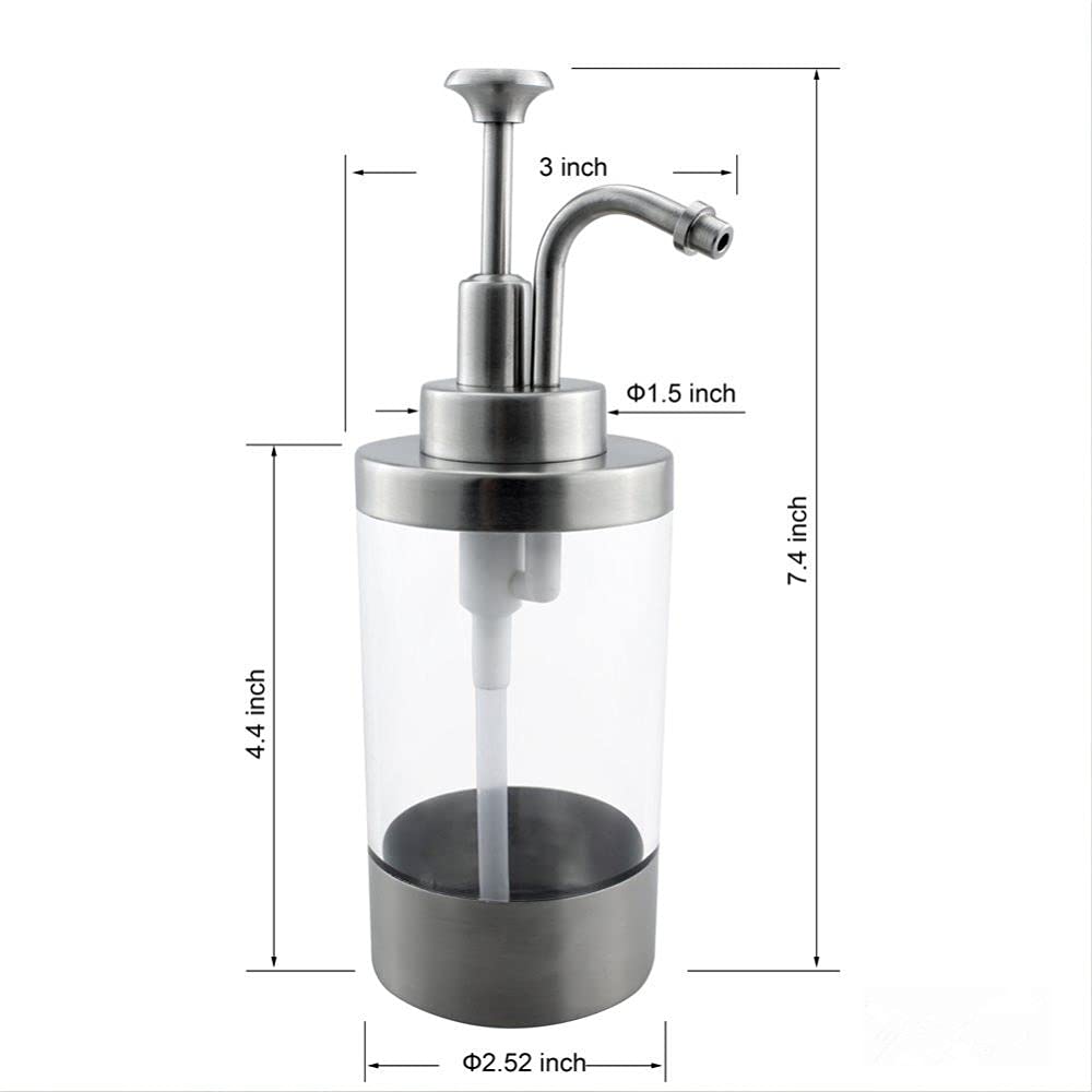 Premium SUS 304 Stainless Steel Soap Dispenser with Satin Finish - Modern Liquid Pump Bottle for Kitchen & Bathroom Countertops - Clear Acrylic Lotion & Dish Soap Dispenser - Ideal for Home, Restaurant, and Office Use