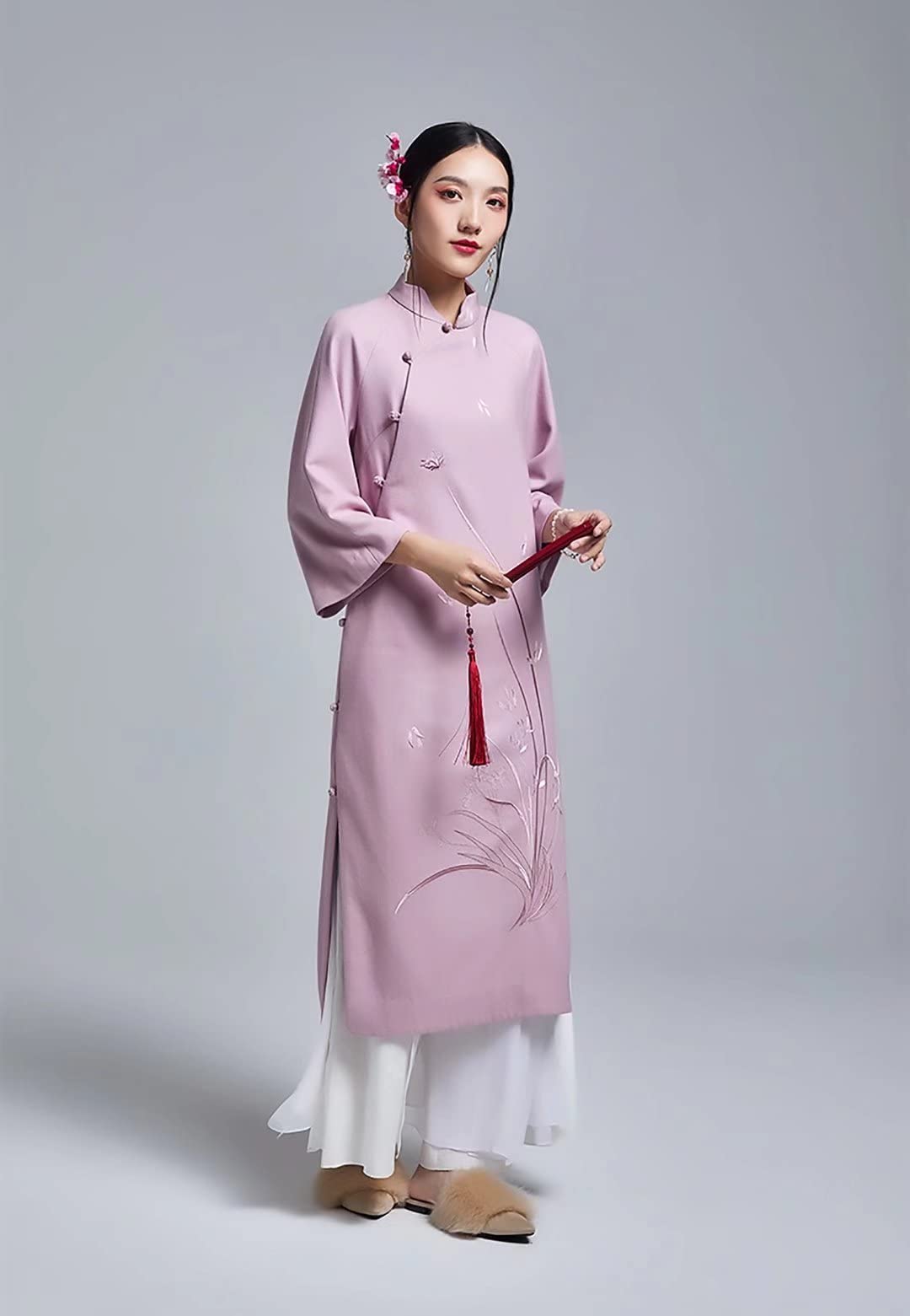 Elegant Women's Wool Trench Coat with Embroidery - Vintage Cheongsam Style Winter Overcoat for Fall & Winter Fashion | Perfect for Office Wear, Date Nights & Special Occasions