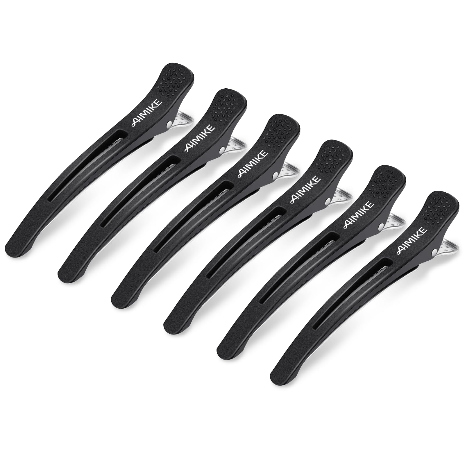 AIMIKE 6pcs Professional Hair Clips for Styling & Sectioning - Non Slip No-Trace Duckbill Hair Clips with Silicone Band for Salon & Home Use - Perfect for Hairdressers, Women & Men (Black, 4.3 Inch) - Great for Hair Cutting, Coloring & Styling at Home or Salon