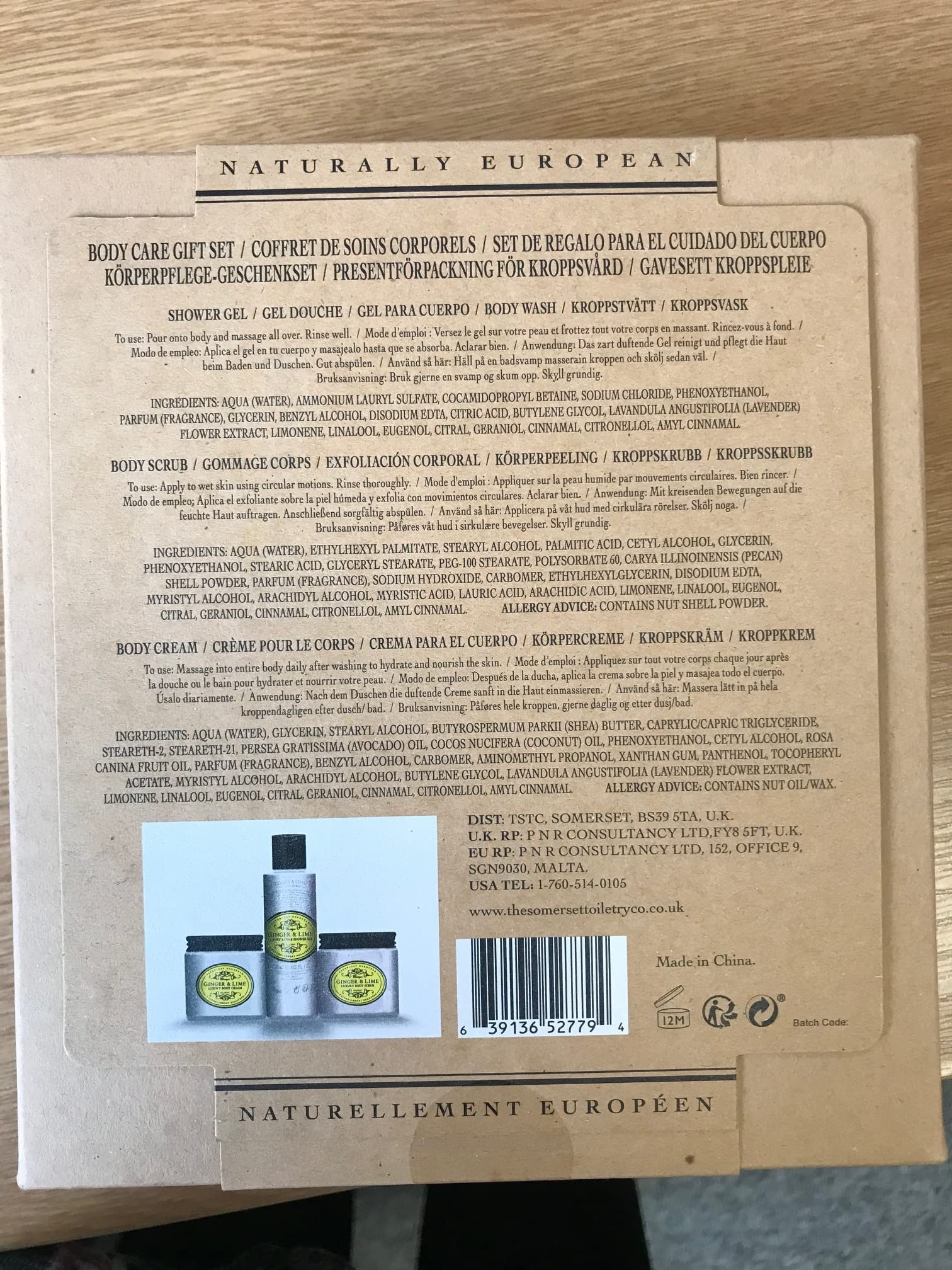 European Ginger & Lime Body Care Gift Set - Nourishing & Protective for All Skin Types | Includes 120ml Shower Gel, 100ml Body Scrub & 100ml Body Cream | Perfect for Spa Day, Self-Care & Gifting