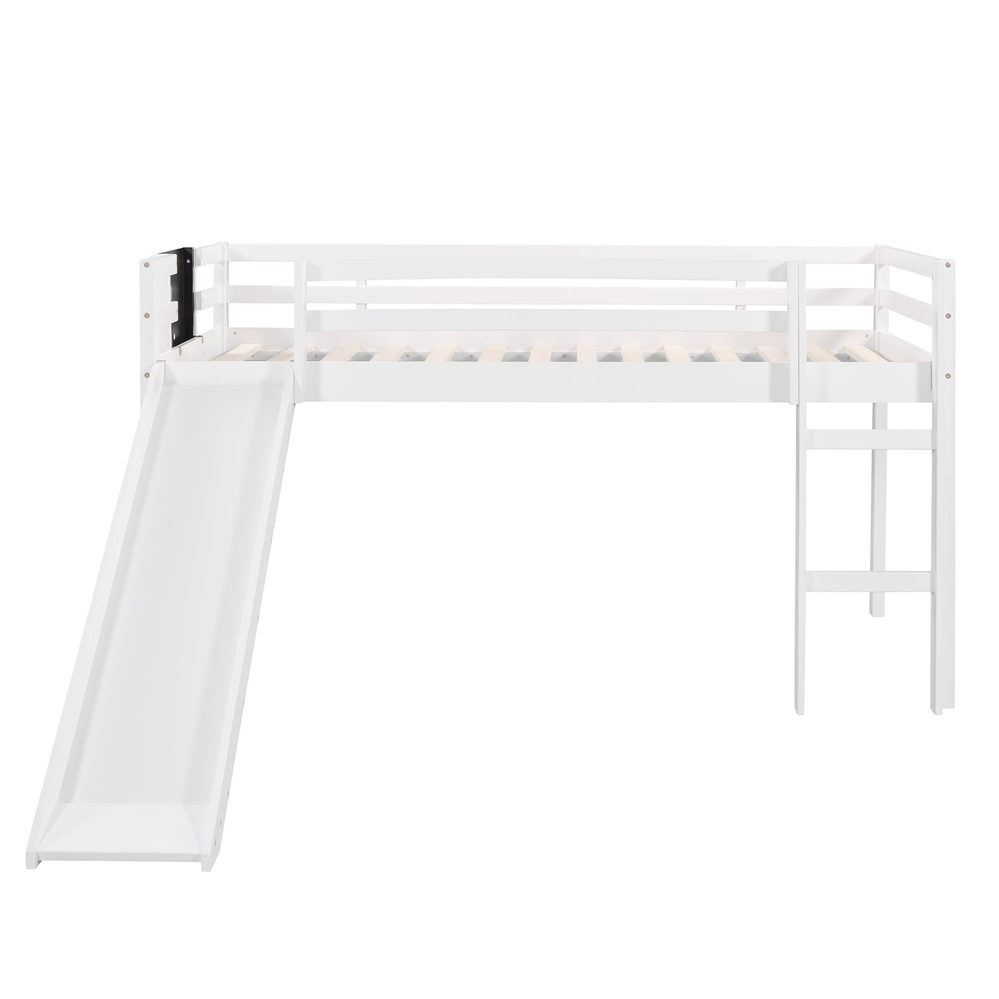LZ LEISURE ZONE White Twin Loft Bed with Slide & Stairs - Wooden Twin Size Loft Bed Frame with Chalkboard - Space-Saving Kids Bedroom Furniture for Small Rooms & Play Areas