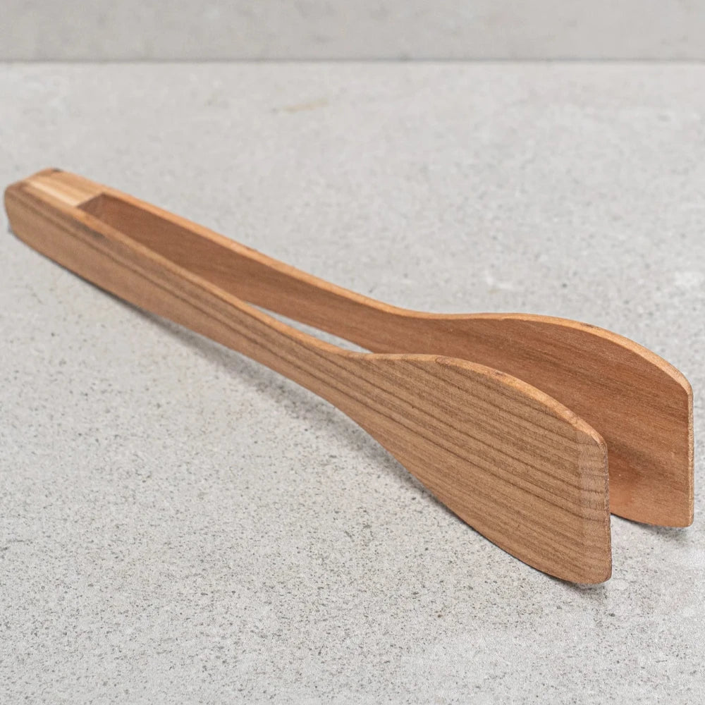 Premium Cherry Wood Kitchen Tongs 12 Inch - Heat Resistant Cooking Utensil for Grilling, Serving Salad, BBQ & Kitchen Use