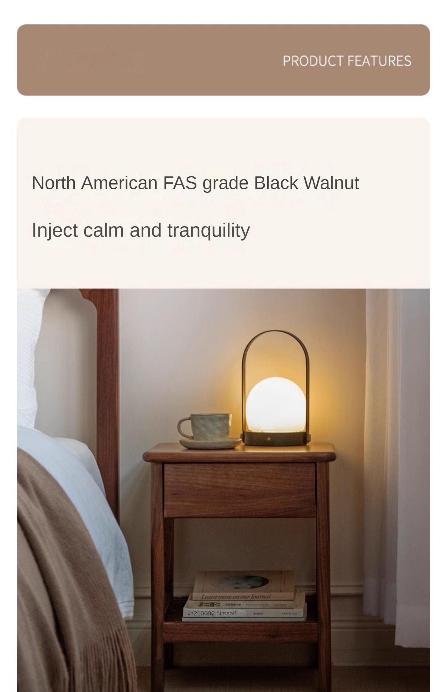 Solid Black Walnut and Ash Wood Nightstand with 2 Drawers - Stylish Bedside Storage Cabinet for Bedroom, Living Room, or Office