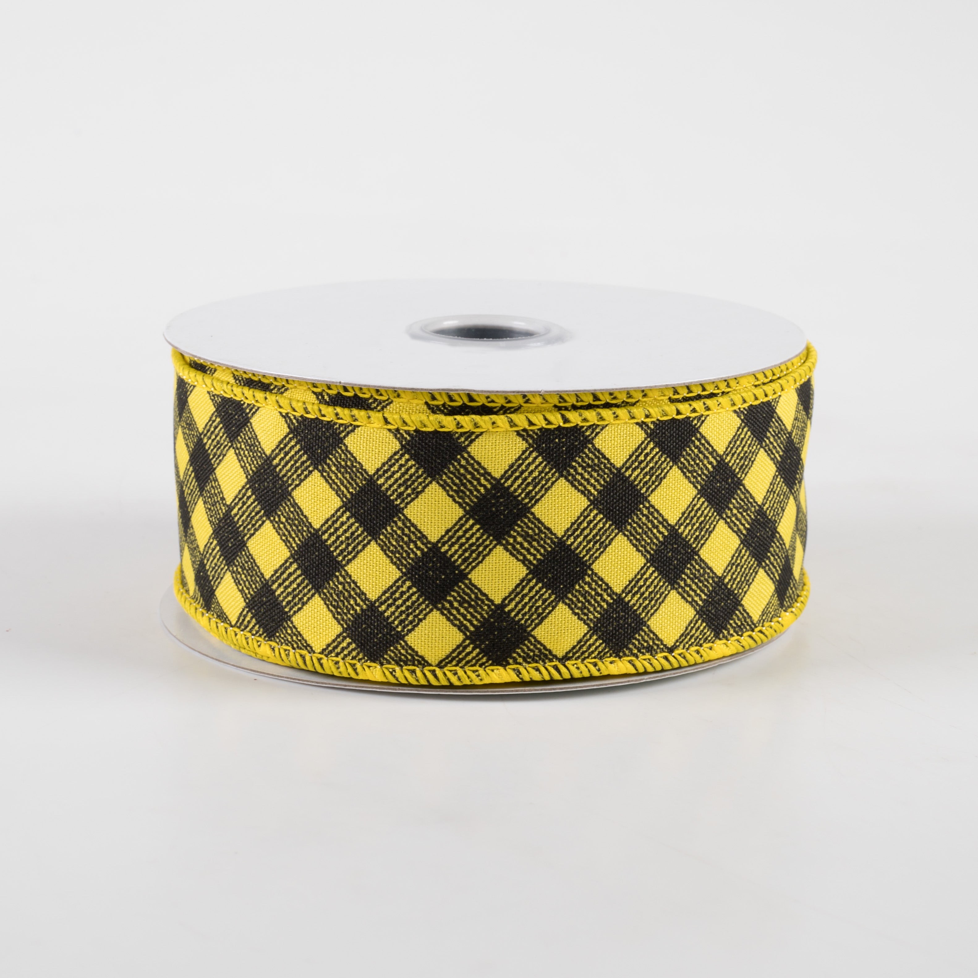1.5 Inch Diagonal Gingham Checkered Ribbon - Sun Yellow & Black Pattern (10 Yards) for Gift Wrapping, DIY Crafts, Party Decorations and Hair Bows