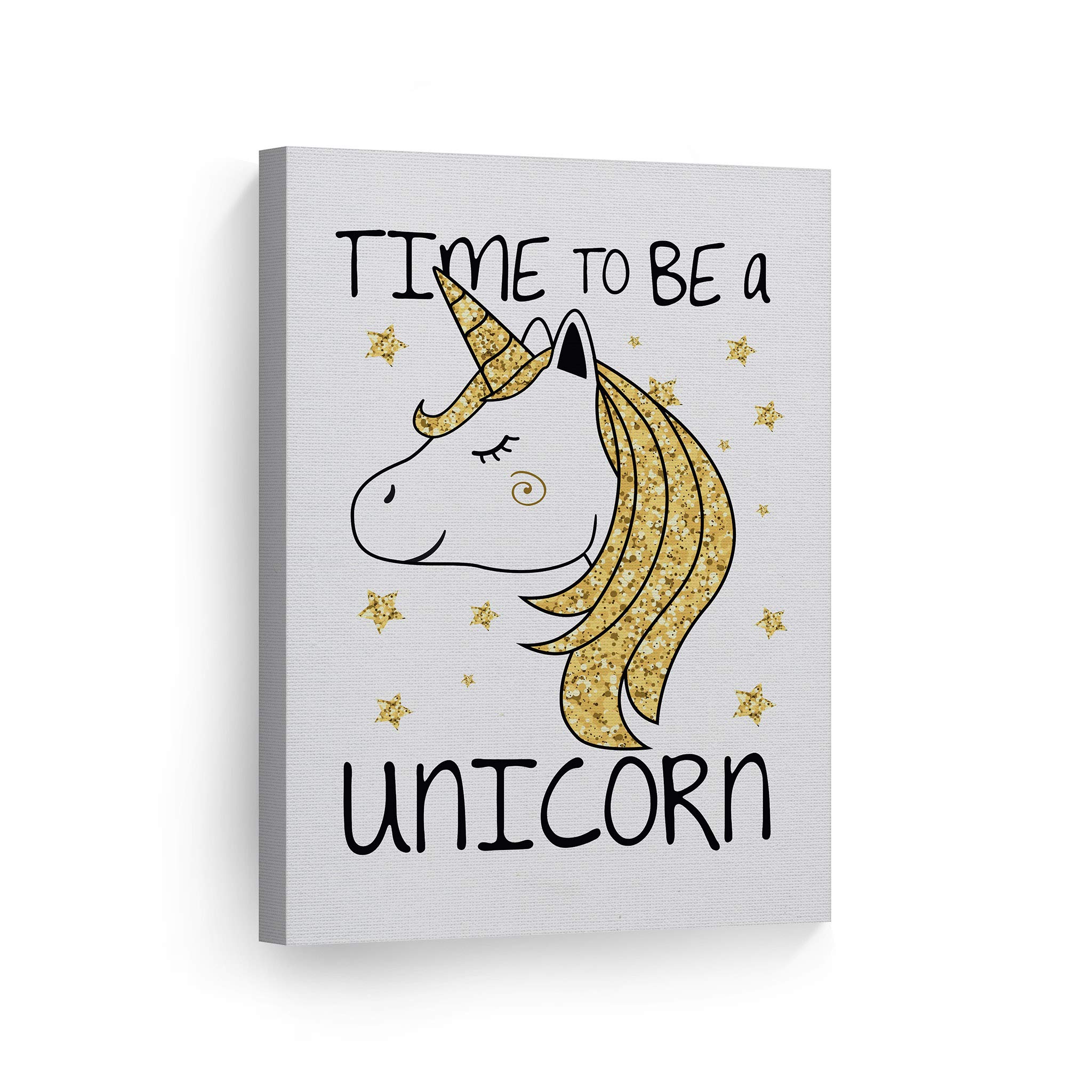 Time To Be A Unicorn Canvas Wall Art - 40x30 Inch Inspirational Quote Print for Kids Room, Nursery & Baby Room Decor - Ready to Hang Made in USA | Perfect for Birthday Gifts, Bedroom Wall Decor & Unicorn Themed Parties