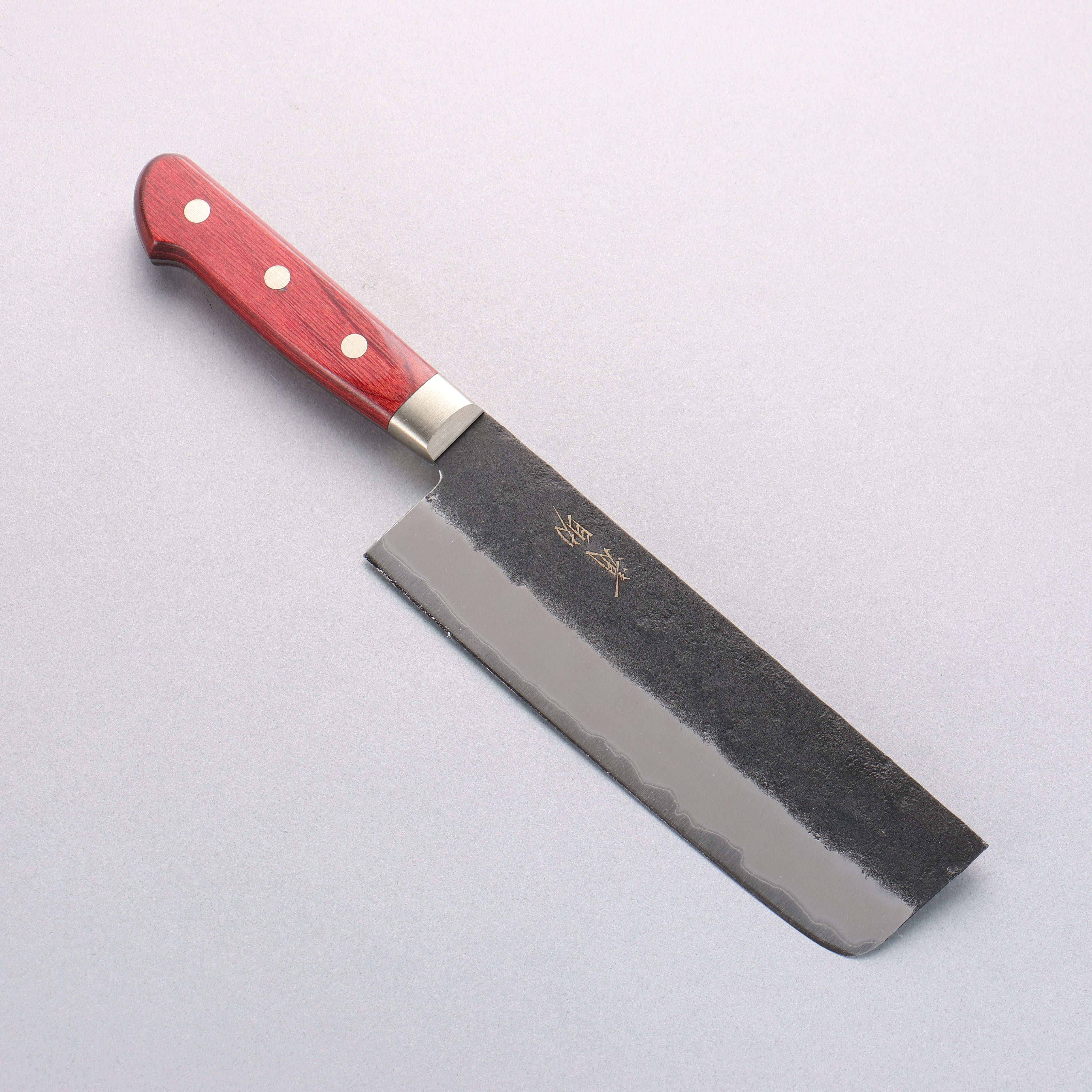 Premium Seisuke Kuronashi Blue Super Nashiji Kurouchi Nakiri Knife 165mm with Red Pakka Wood Handle - Japanese Kitchen Knife for Professional Chefs & Home Cooking, Perfect for Slicing Vegetables & Herbs