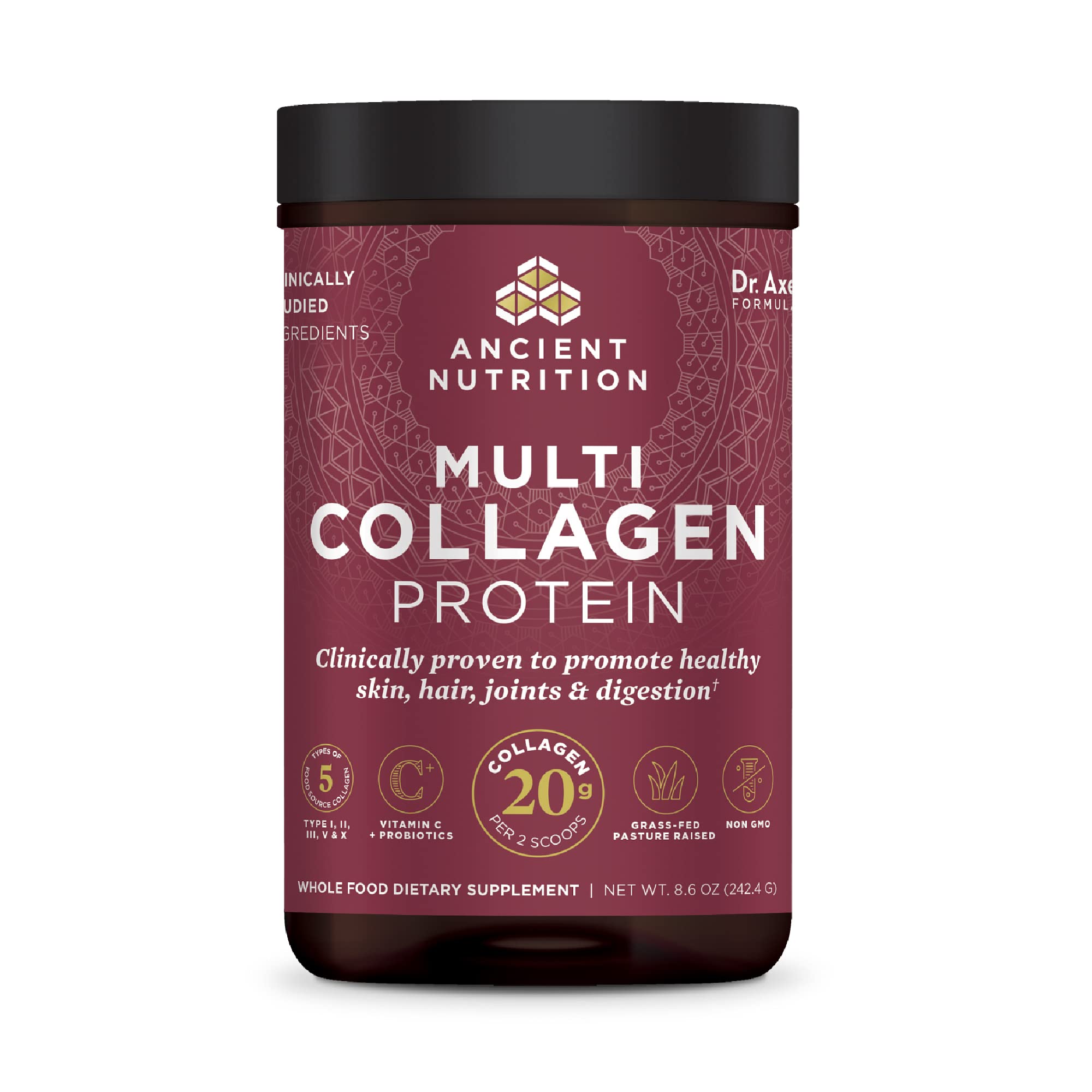 Ancient Nutrition Multi Collagen Protein Powder with Vitamin C & Probiotics - Hydrolyzed Collagen Peptides for Skin, Nails & Gut Health - Unflavored 8.6oz (24 Servings) | Supports Joint Health & Digestion - Perfect for Smoothies, Coffee & Baking Recipes