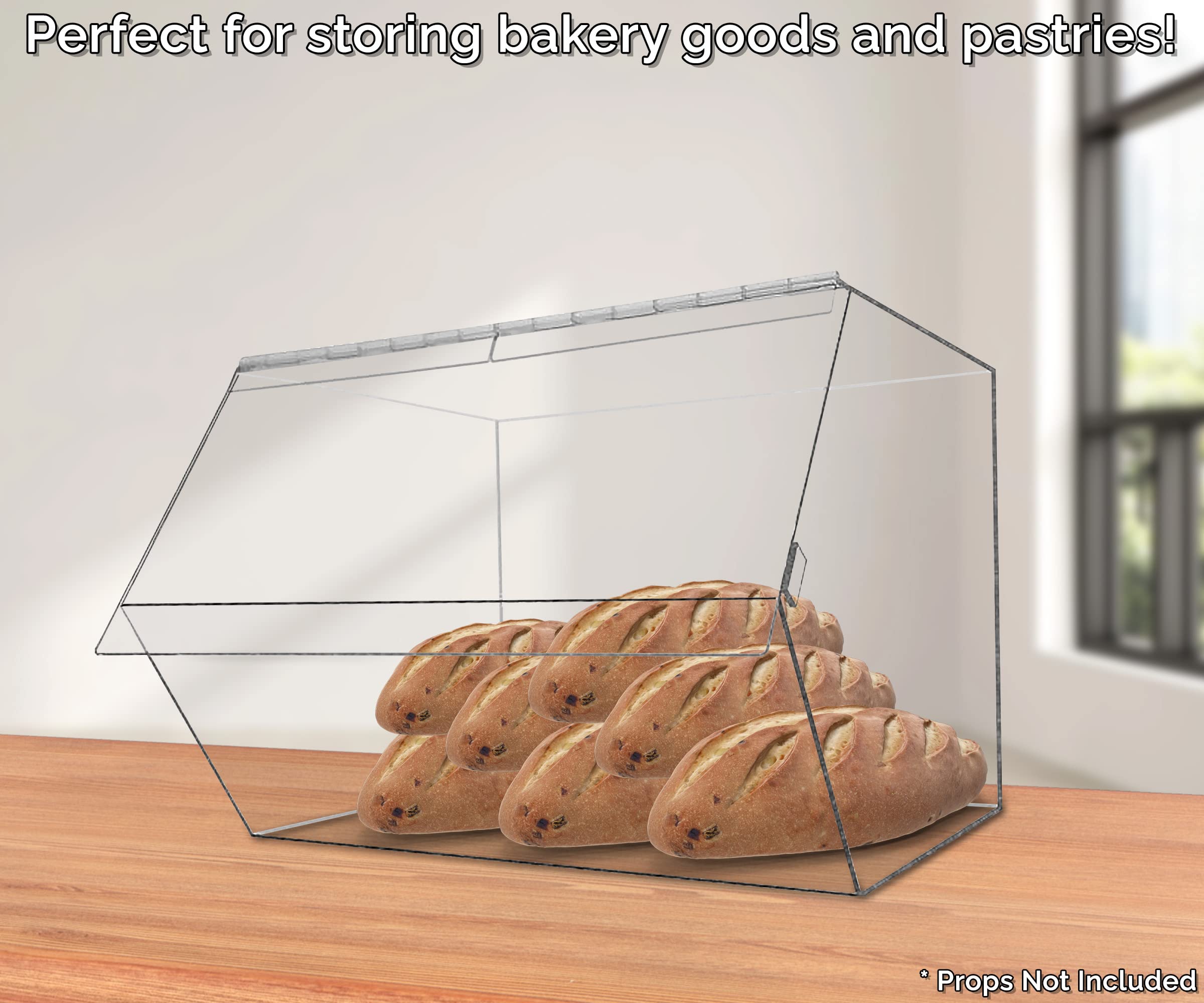 Large 16-Inch Wide Bread Box for Kitchen Countertop - Pantry Organizer with Hinged Lid & Top Opening - Perfect for Storing Bread, Pastries, Baked Goods & Dry Food - Ideal for Home, Bakery or Cafe Display
