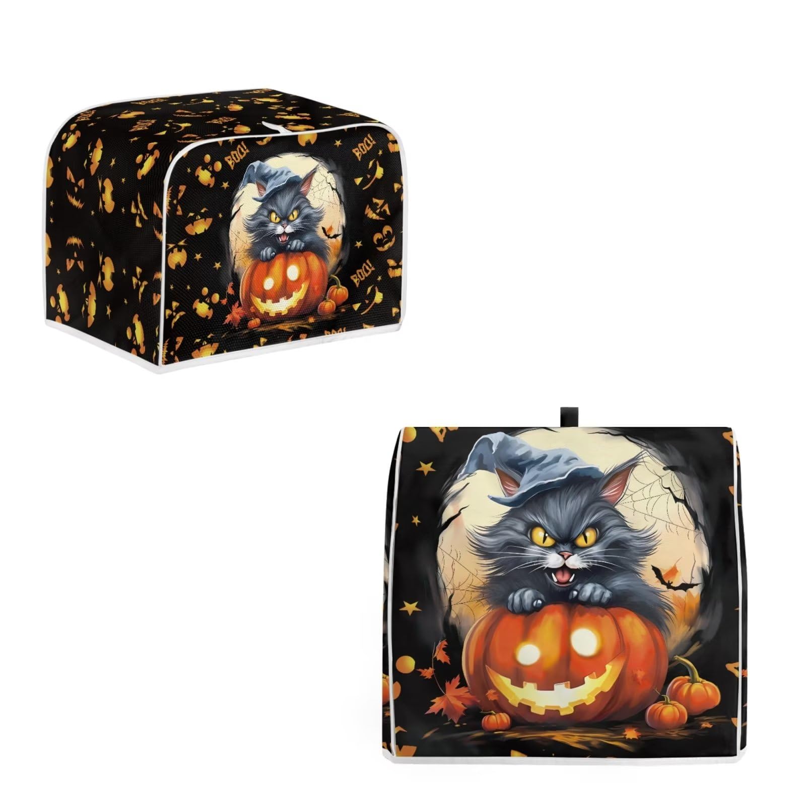 Halloween Black Cat Pumpkin Toaster Cover 4-Slice & KitchenAid Mixer Cover Set (2-Pack) - Dustproof, Splash-Proof Small Appliance Protectors for Kitchen Storage | Perfect for Halloween Decor & Year-Round Appliance Protection
