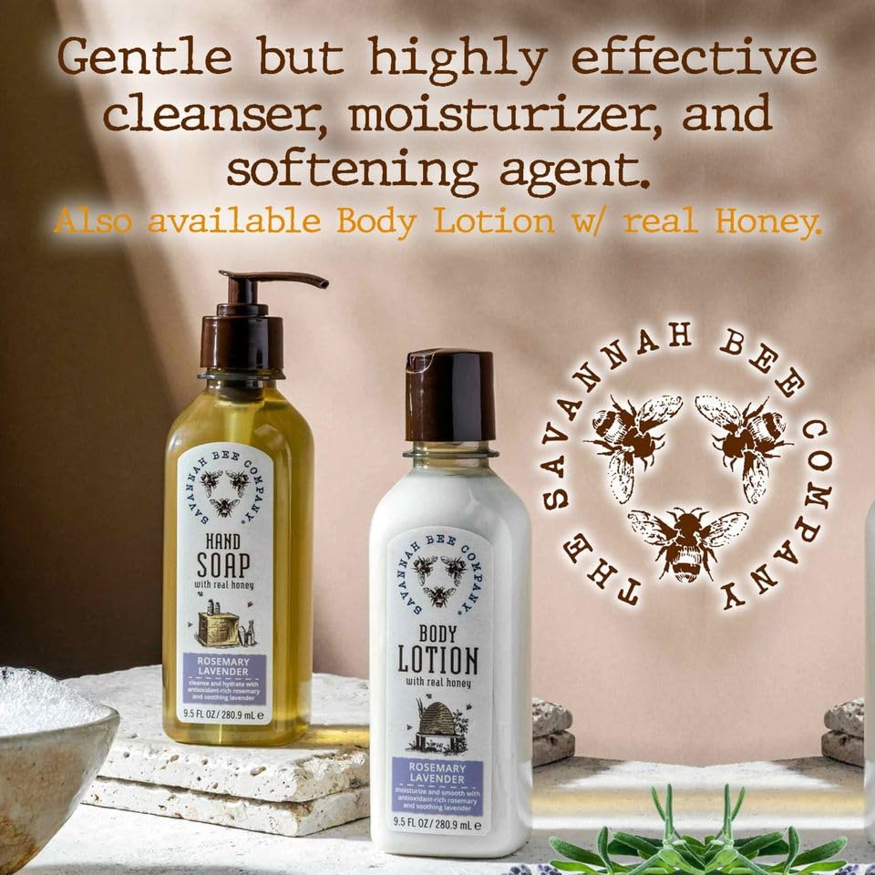 Savannah Bee Company Natural Liquid Hand Soap with Essential Oils - Moisturizing & Antibacterial for Dry Skin - Perfect for Home, Kitchen & Bathroom Use