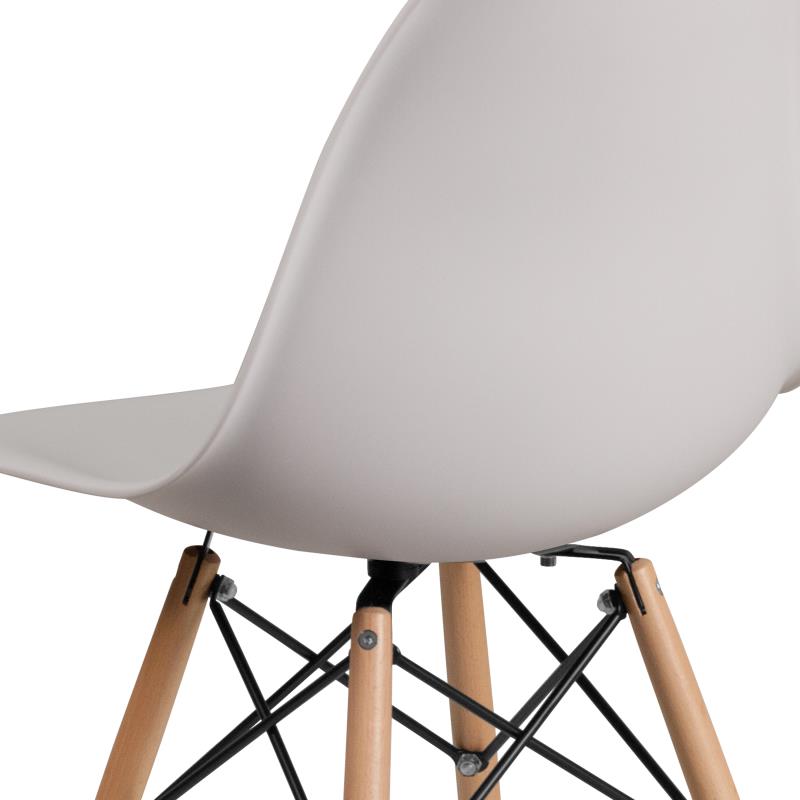 FLASH Elon Series White Plastic Chair with Wooden Legs - Modern Dining & Patio Furniture for Home, Restaurant & Outdoor Use