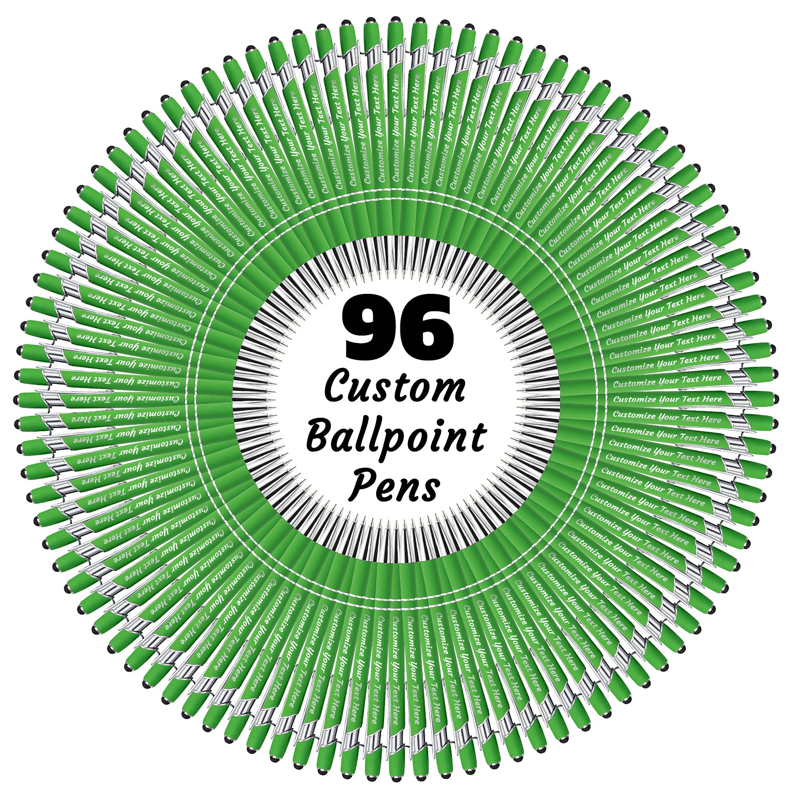 96 PCS Custom Engraved Ballpoint Pens with Stylus - Personalized Bulk Pens for Name or Text - Perfect Anniversary, Birthday & Graduation Gifts (Medium Point, Black Ink) - Ideal for Corporate Events, School Supplies & Promotional Giveaways