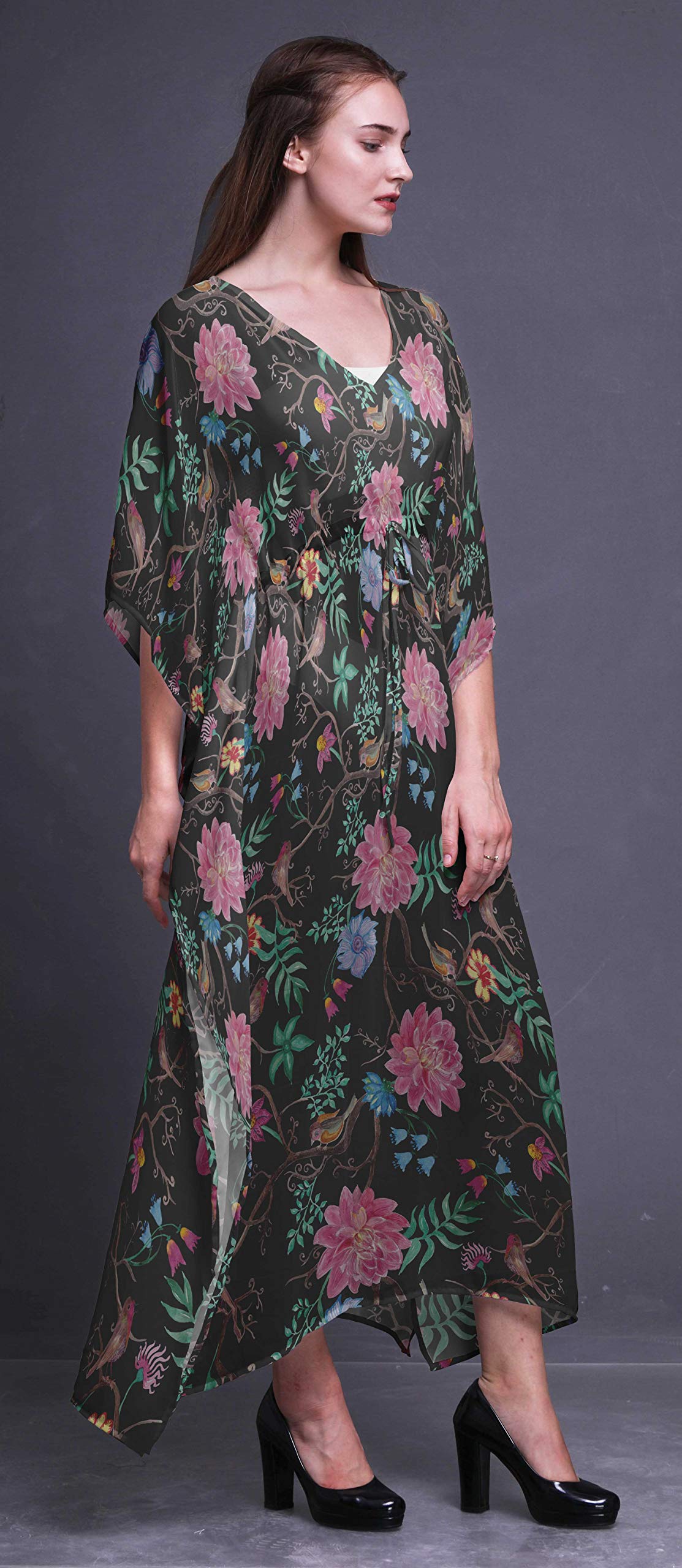 Bimba Beach Kaftan - Women's Flowy Maxi Dress Cover Up, Long Summer Kimono for Swimwear, Poolside, Vacation & Boho Fashion