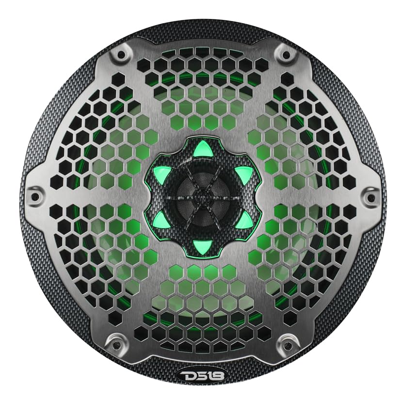 DS18 Hydro CF-8M 8 Inch 2-Way Coaxial Marine Speakers with RGB LED Lights - 125W RMS 4-Ohm Waterproof Boat Audio System, UV Resistant Carbon Fiber Design (Pair of 8