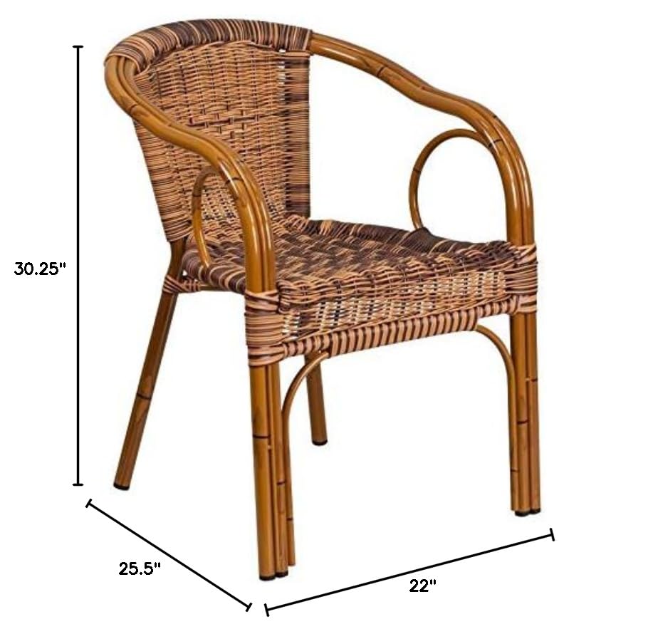 BOWERY HILL Rattan and Aluminum Patio Chair - Weather-Resistant Outdoor Dining Set in Burning Brown/Dark Red - Perfect for Garden, Poolside, and Backyard Relaxation