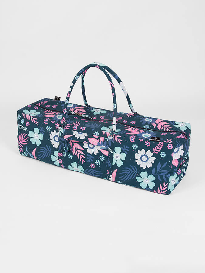 GOTS Certified Organic Cotton Yoga Equipment Kit Bag with Floral Design - Perfect for Yoga Studios, Home Practice & Travel