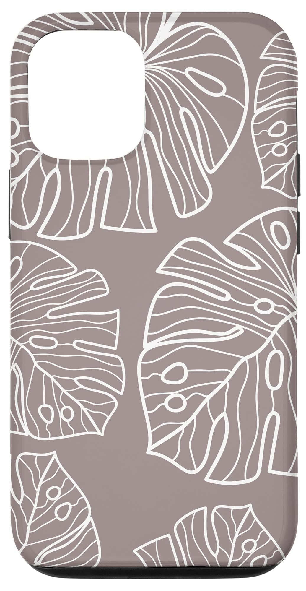 iPhone 12/12 Pro Case - Monstera Leaf Design Large Botanical Plant Print Slim Protective Cover in Warm Gray Neutral Color | Perfect for Nature Lovers, Office & Everyday Use