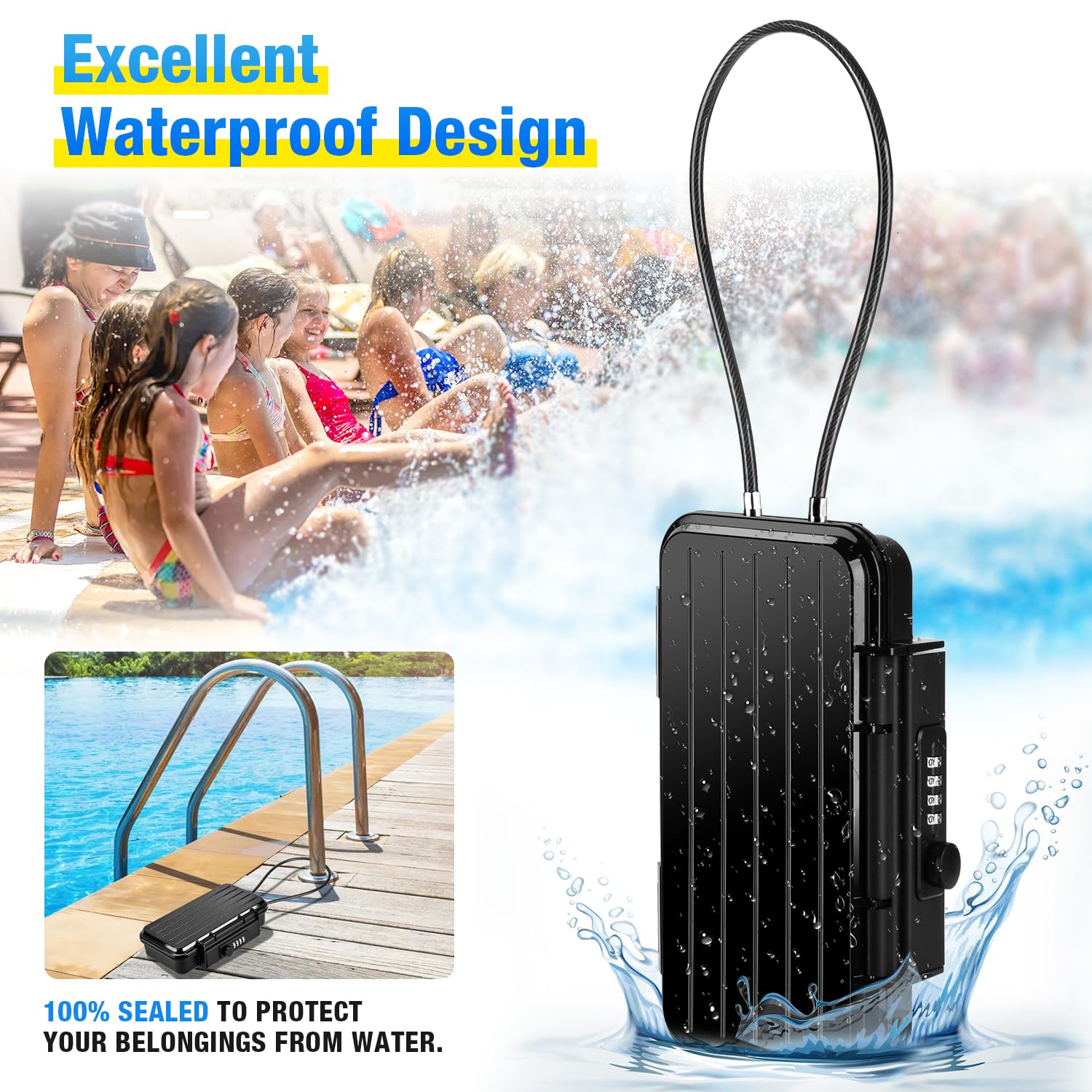 Waterproof Anti-Theft Portable Safe Box with Combination Lock & Removable Wire Rope - Secure Travel Lockbox for Beach, Hotel, Dorm, Home, Office & Car - Perfect for Vacation, Camping & Outdoor Adventures