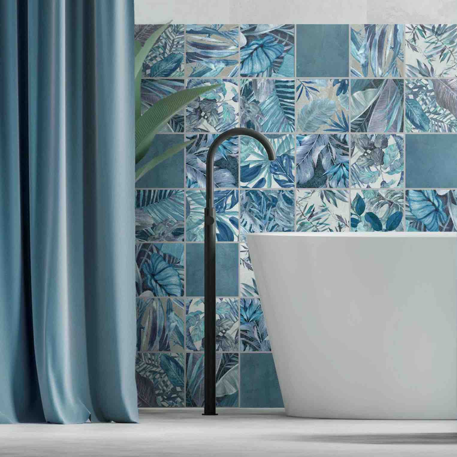 Floral Porcelain Tile Solid Blue 6x6 - Elegant Ceramic Wall & Floor Tile for Kitchen Backsplash, Bathroom, and Outdoor Decor