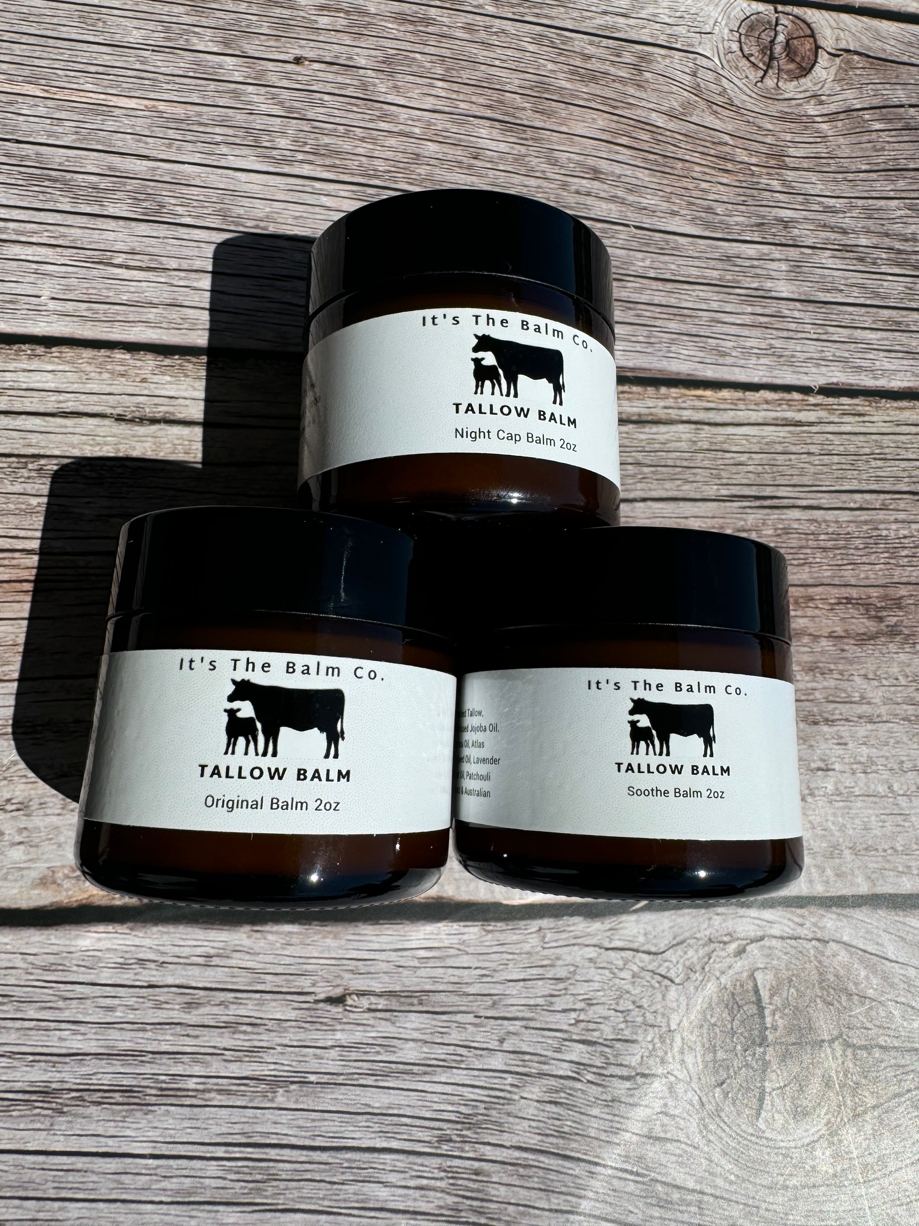 6oz Creme De La Balm Trio Set - Original, Soothe & Night Cap Tallow Balm for Dry Skin | Natural Lip & Hand Moisturizer | Perfect for Winter Care & Overnight Healing