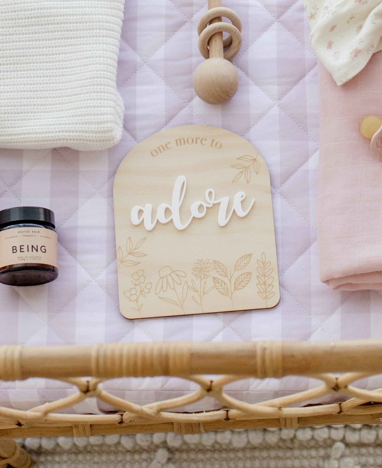 One More To Adore Wildflower Acrylic Announcement Plaque - Perfect for Baby Showers, Gender Reveals & Wedding Decor