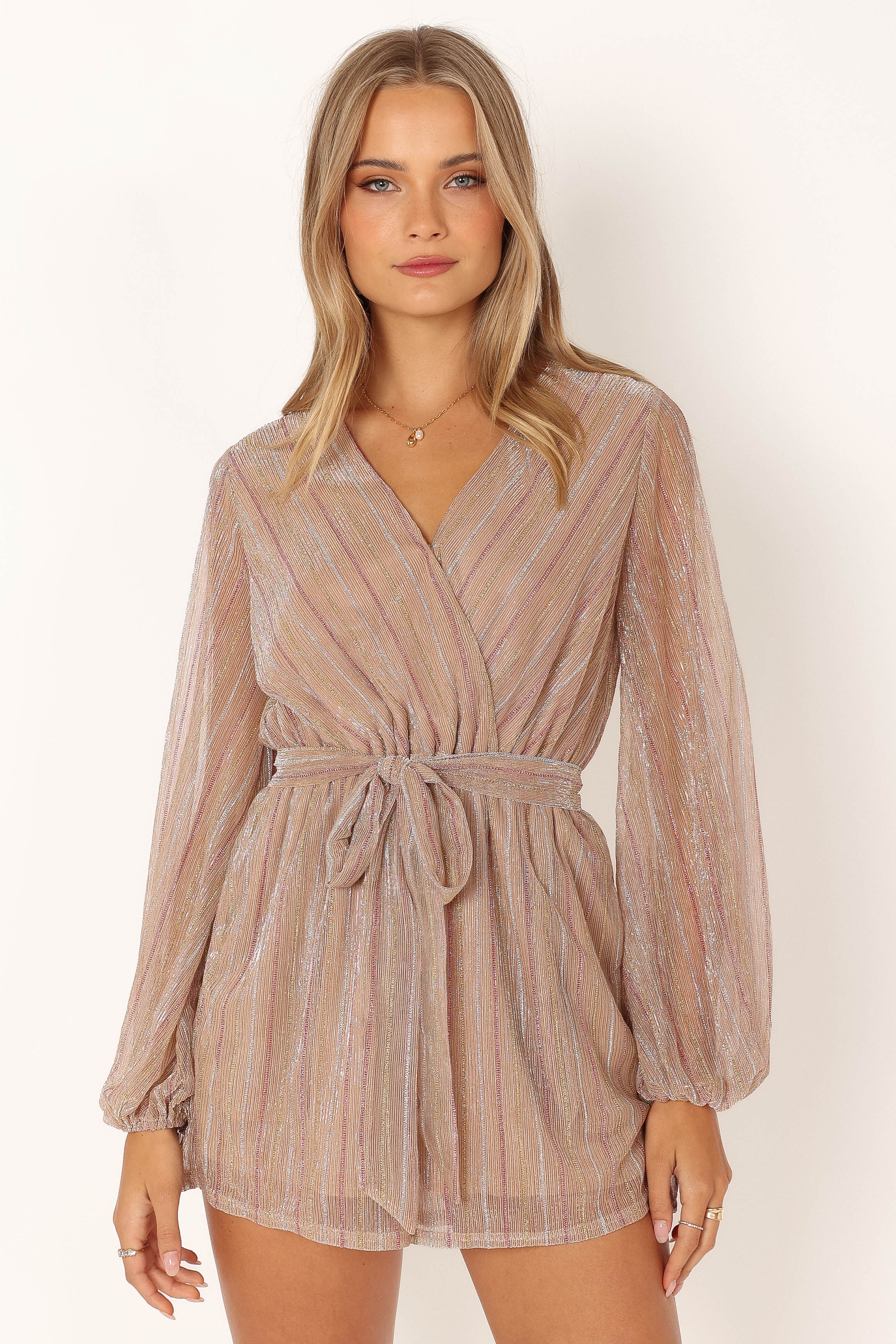 Brittney Playsuit - Rose Gold Striped Jumpsuit for Women | Casual Summer Outfit, Beach Cover-Up, Party Wear