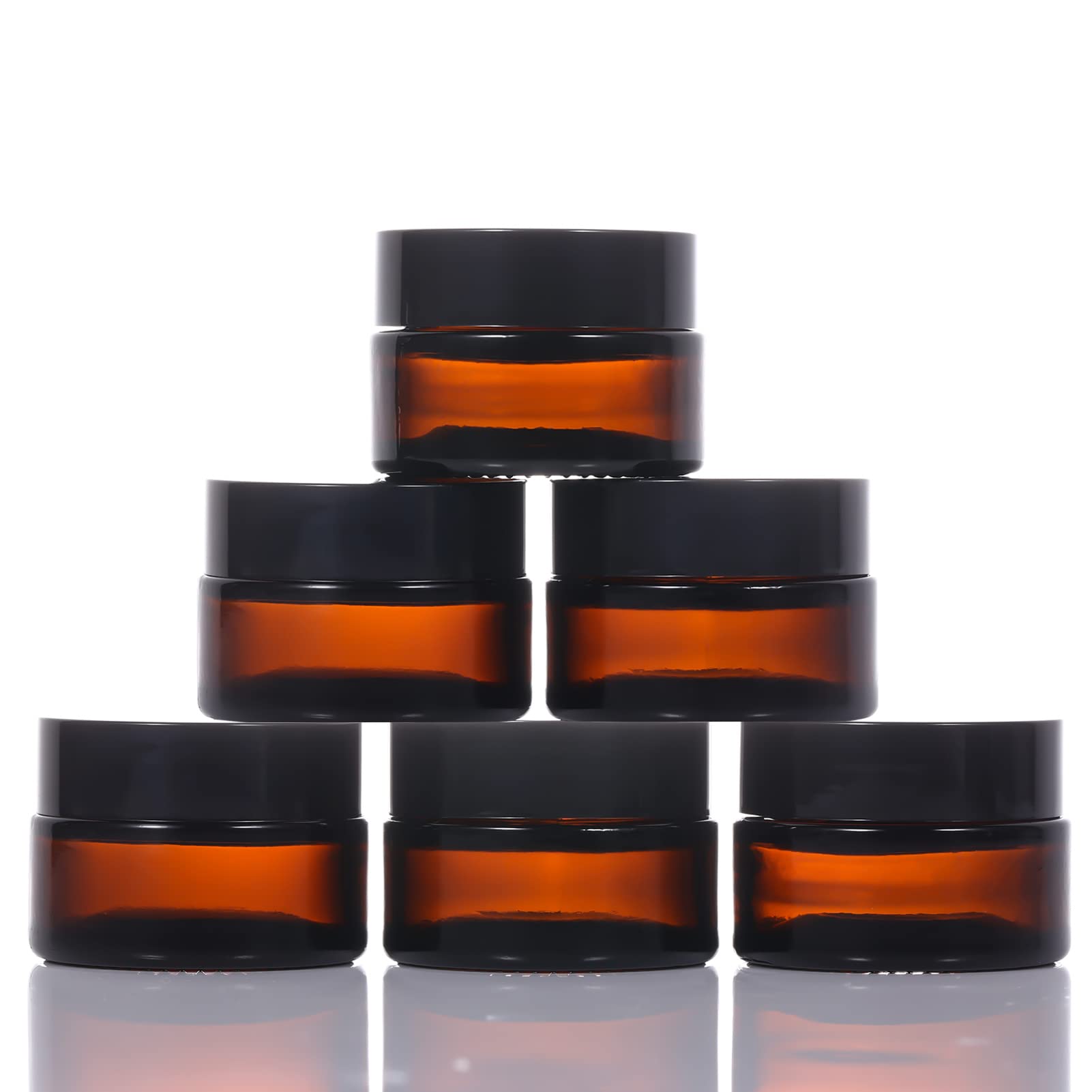 6 Pack 20ml Amber Glass Jars with Black Lids - Refillable Cosmetic Containers for Travel, Sample Storage, Creams, Lotions & Powders | Perfect for DIY Beauty, Essential Oils & Skincare Products