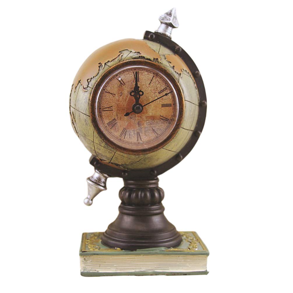 Vintage Globe Desk Clock - World Map Metal Tabletop Clock, Retro Antique Office Decor for Home & Workspace | Perfect Gift for Travel Lovers & Map Enthusiasts | Great for Home Office, Study Room & Bookshelf Decoration
