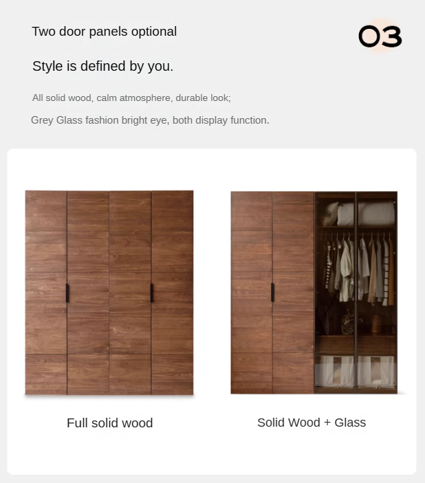 Premium Black Walnut Solid Wood Wardrobe Closet - Spacious Storage for Bedroom, Walk-In Closet & Guest Room Organization