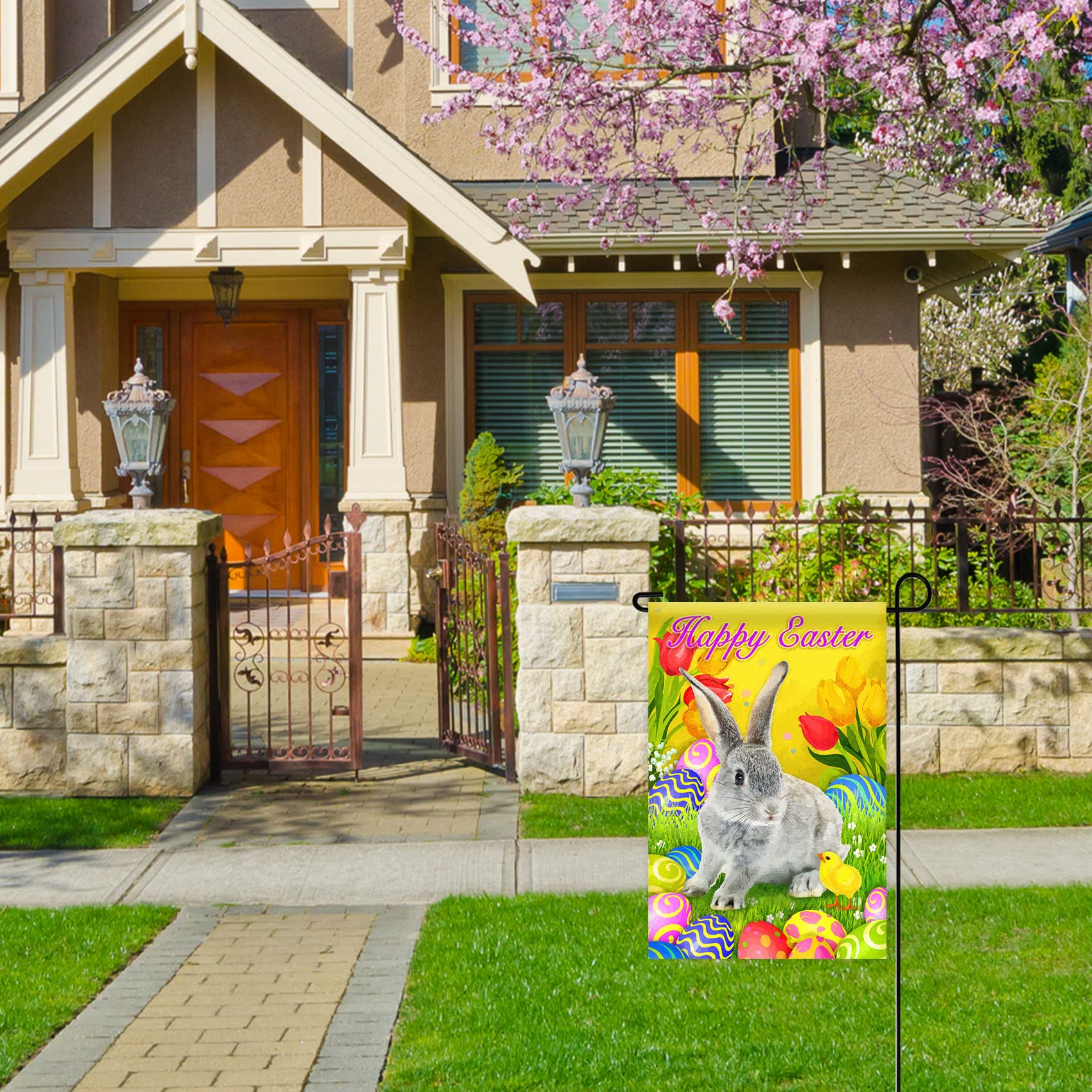 Happy Easter Bunny & Eggs Tulips Garden Flag - 12