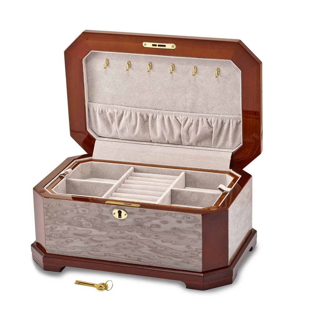 Exquisite Cat Eye Burl Wood Jewelry Box with Blue & Red Inlay - Glossy Finish for Jewelry Storage, Gift Giving & Home Décor