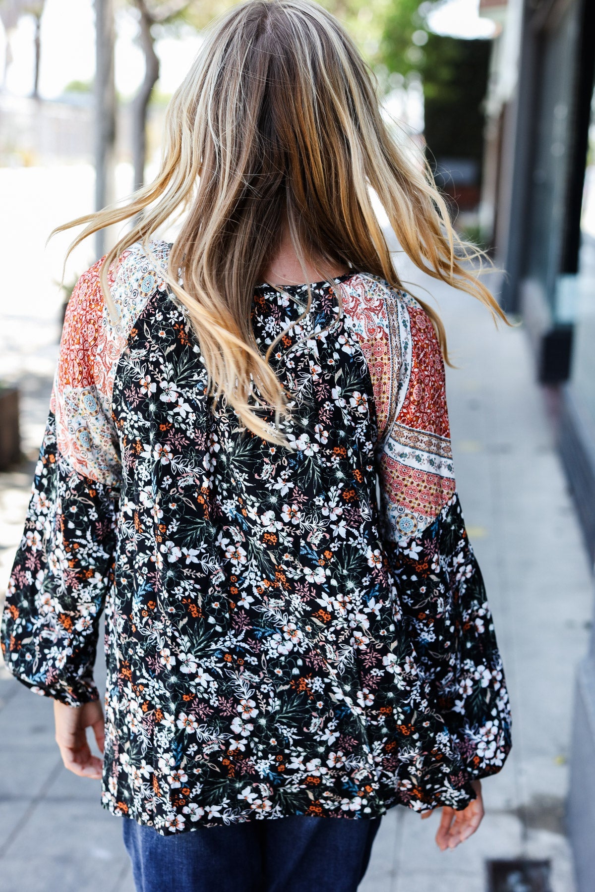 Boho Floral Ethnic Print Front Tie Woven Blouse for Women | Summer Casual Tops | Perfect for Beach, Vacation & Festival Outfits
